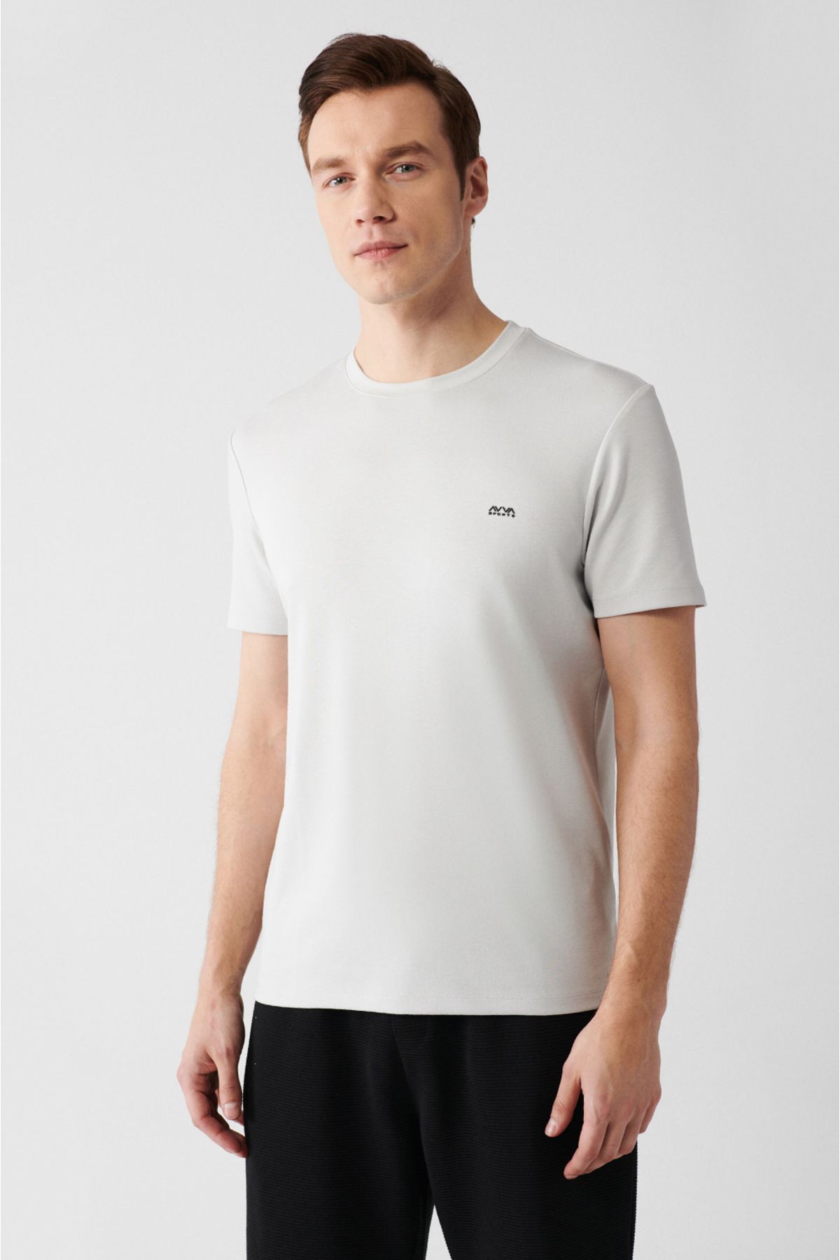 Men's Gray Bicycle Neck Back and Chest Logo Printed T-Shirt B001040