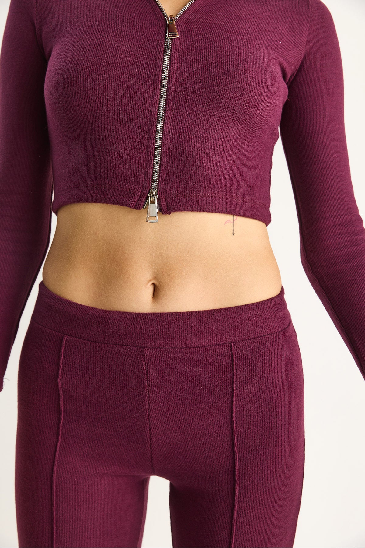 Women's Corduroy Knitted Fabric Double Zipper Detailed Turtleneck Bottom-Top Suit 2421 60284063