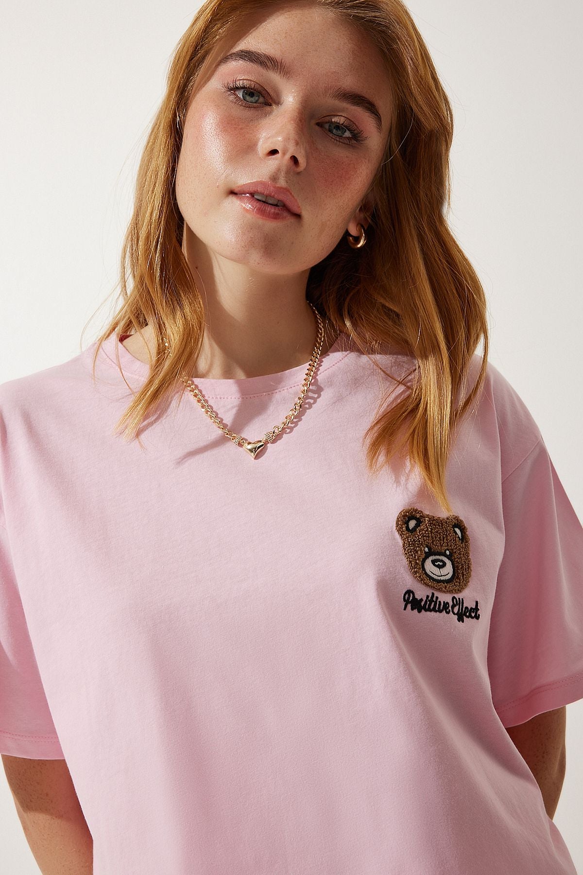 Woman Light Pink Teddy Teddy Crush Crop Knitting T-shirt HF00456