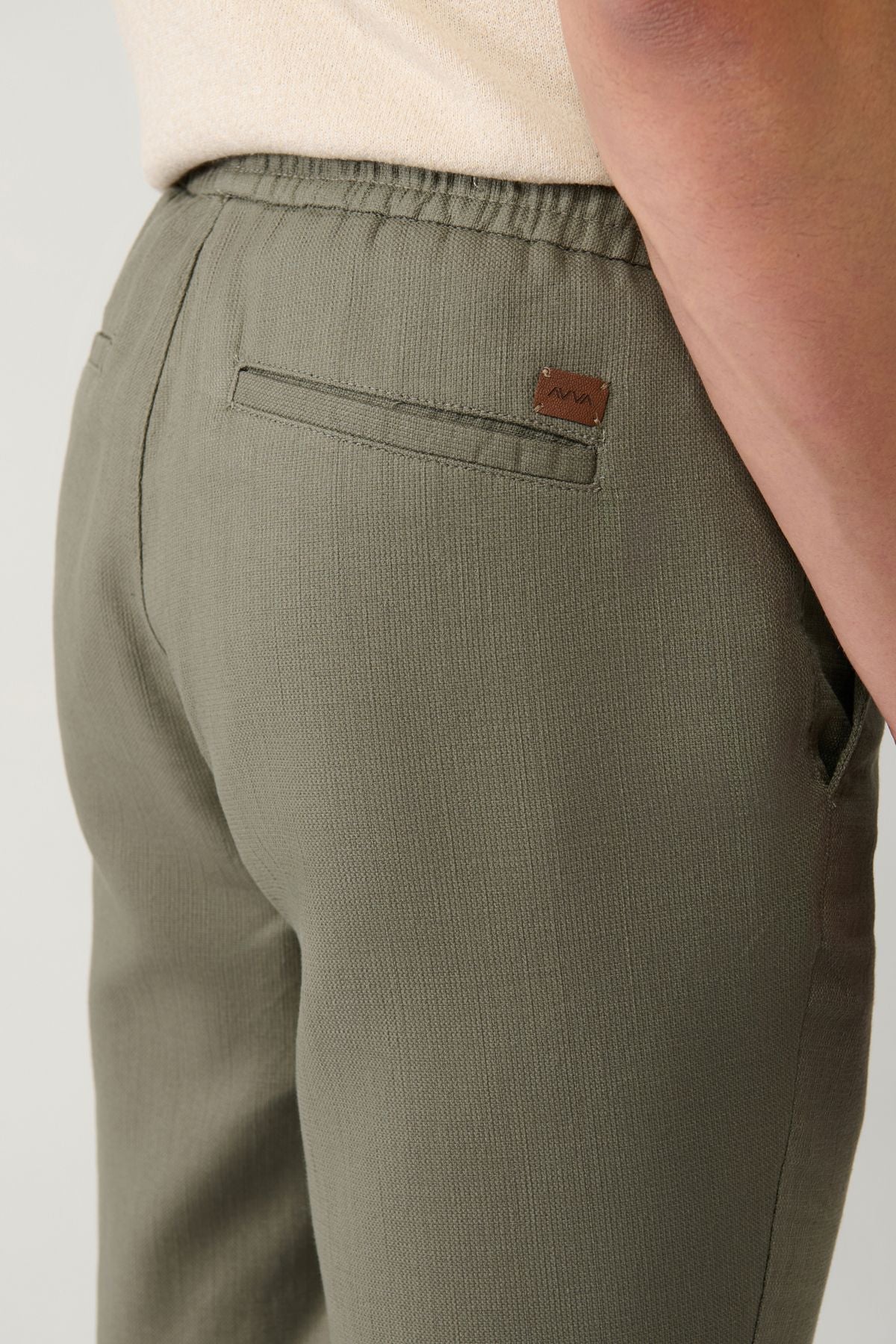 Men's Open Khaki Side Pocket Waist Linen Textured Trousers E003052