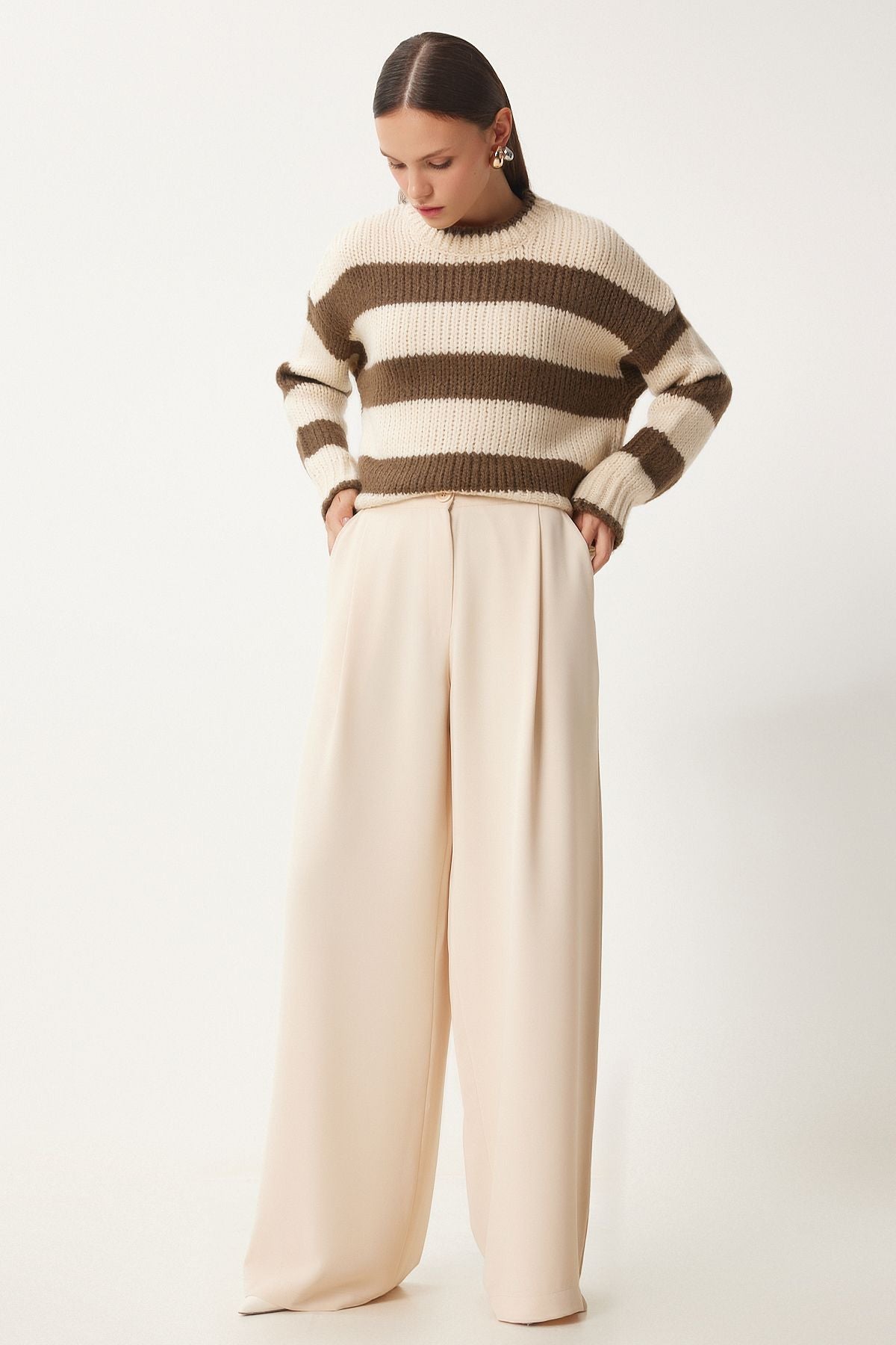 Women's Cream Pocket Palazzo Pants UL00052