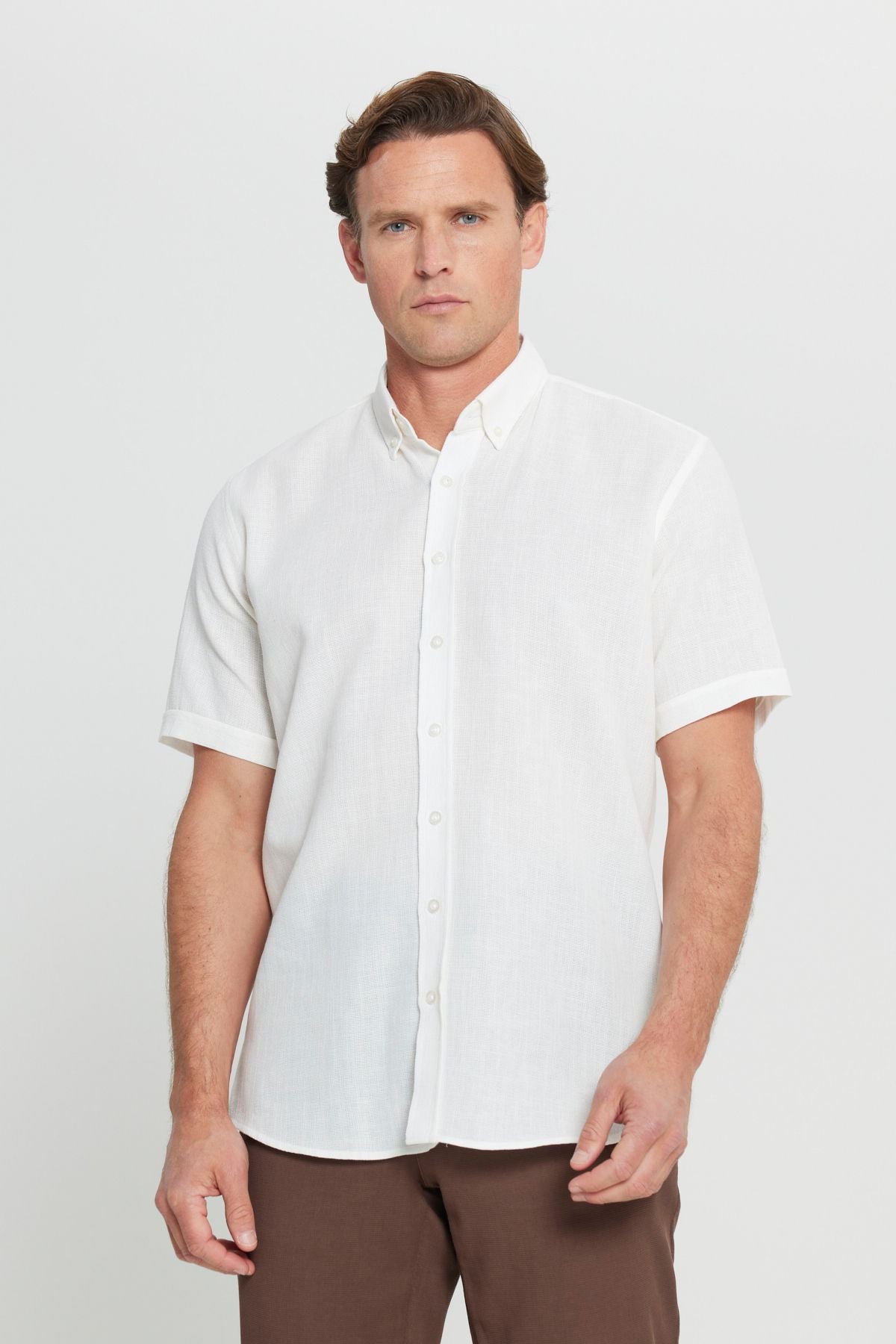 Men's White 100 %Cotton Comfort Fit Casual Cutting Buttoned Shirt Shirt collar Amesty Shirt