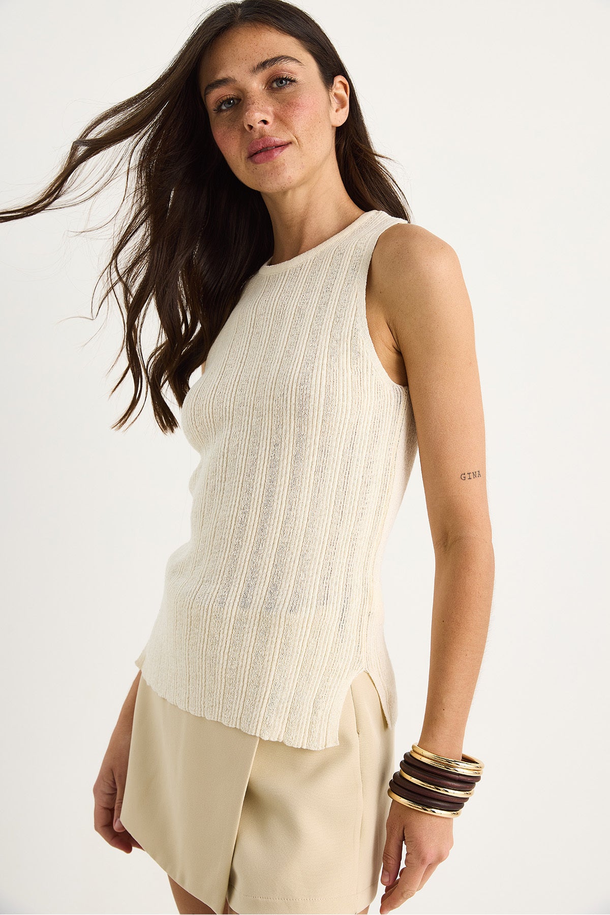 Women's Crew Neck Ribbed Knitwear Blouse 20251024