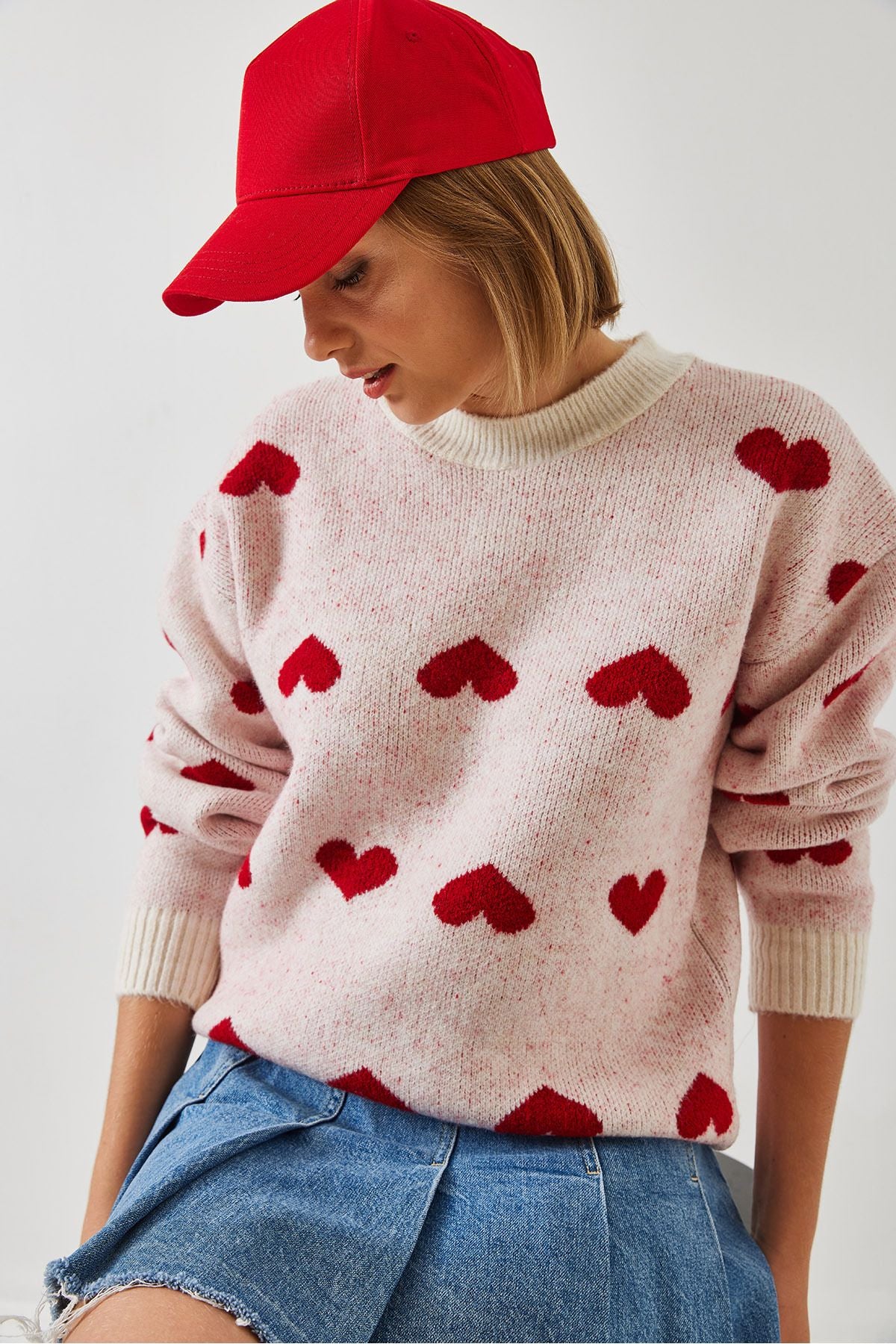 Women's Heart Patterned Knitwear Sweater 60261030