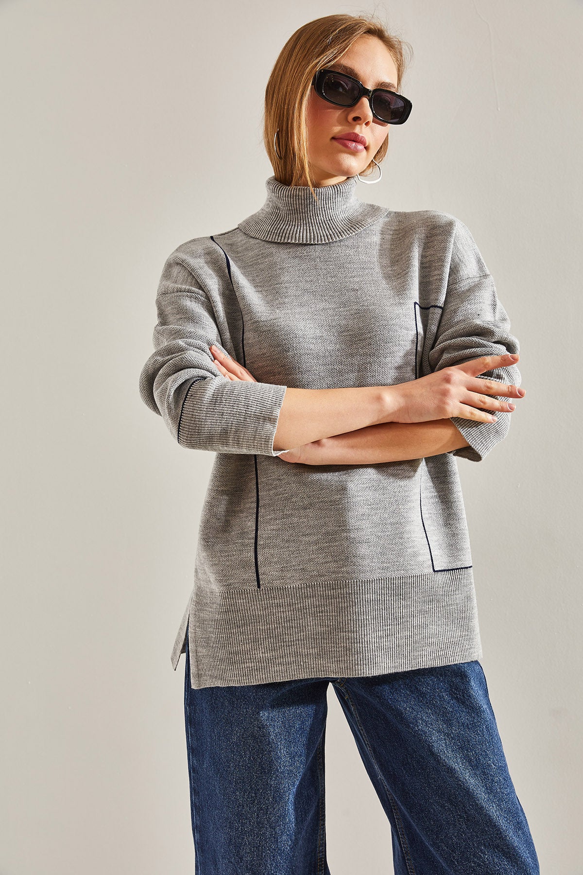 Women's Turtleneck Geometric Patterned Knitwear Sweater 20234292