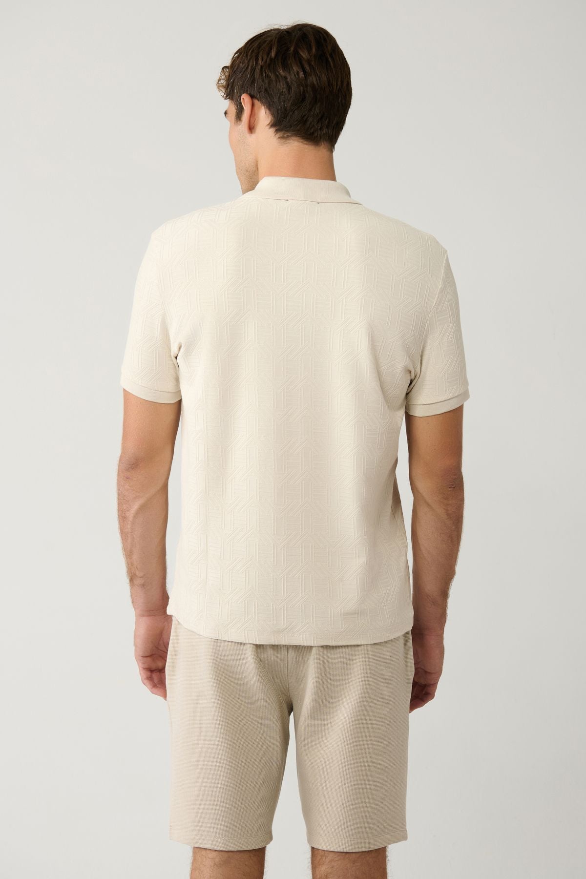 Men's Beige Polo Yaka Jacquard Cotton T-shirt A41y1040