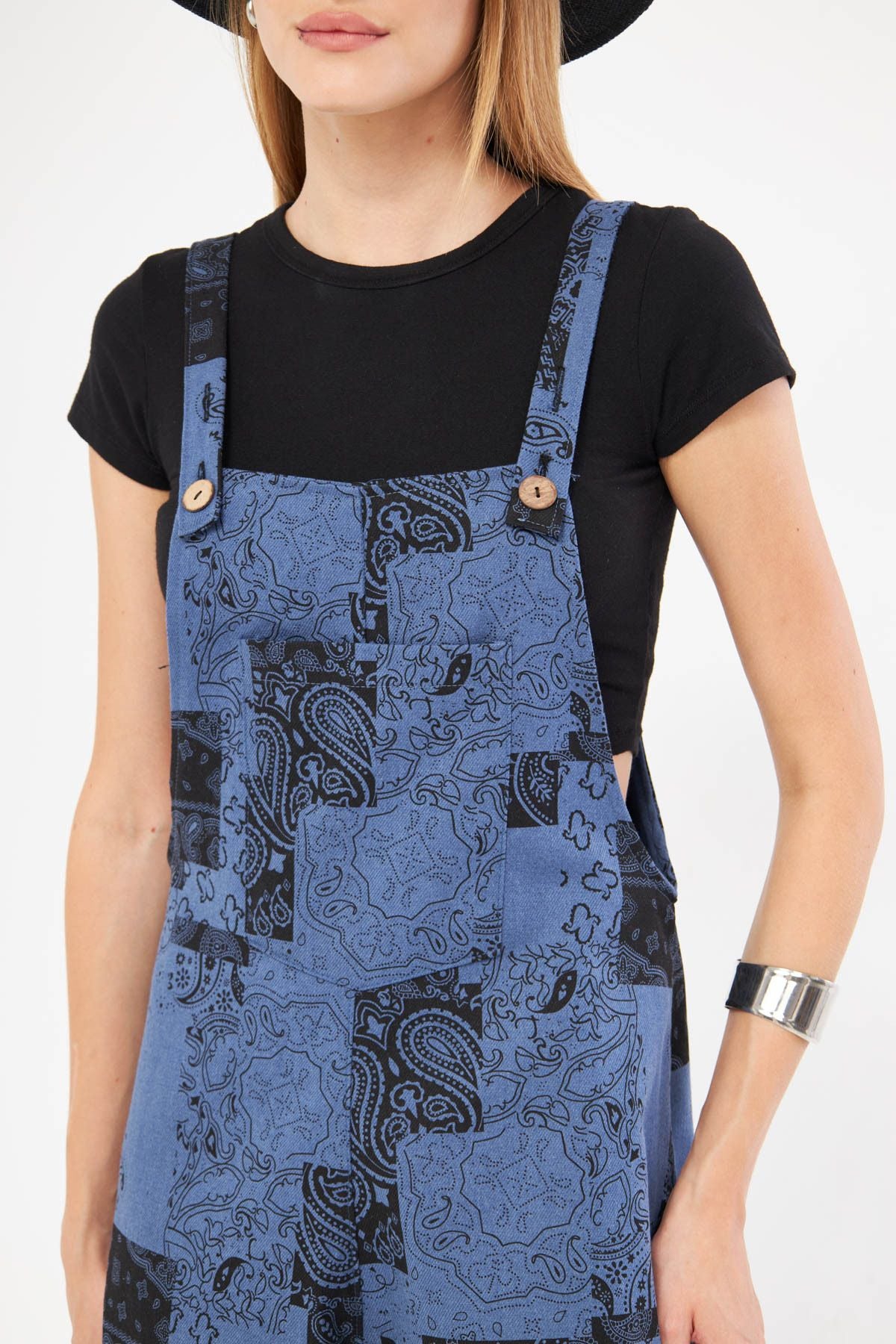 Woman Dark Blue Patterned Gardener Tulum Arm-24y001106