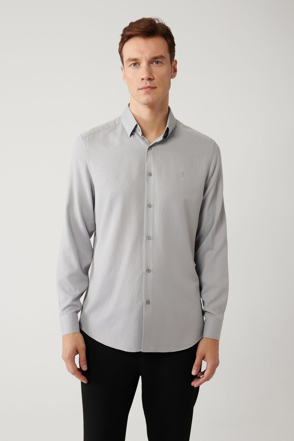 Men's gray bottom Britli collar easily ironable shirt A41y2043