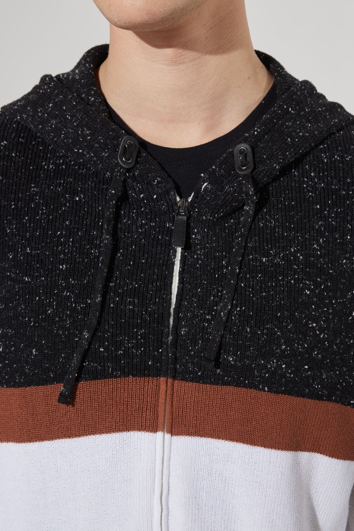 Men's anthracite-Ekru standard fit normal cutting hooded 100 %cotton knitwear cardigan