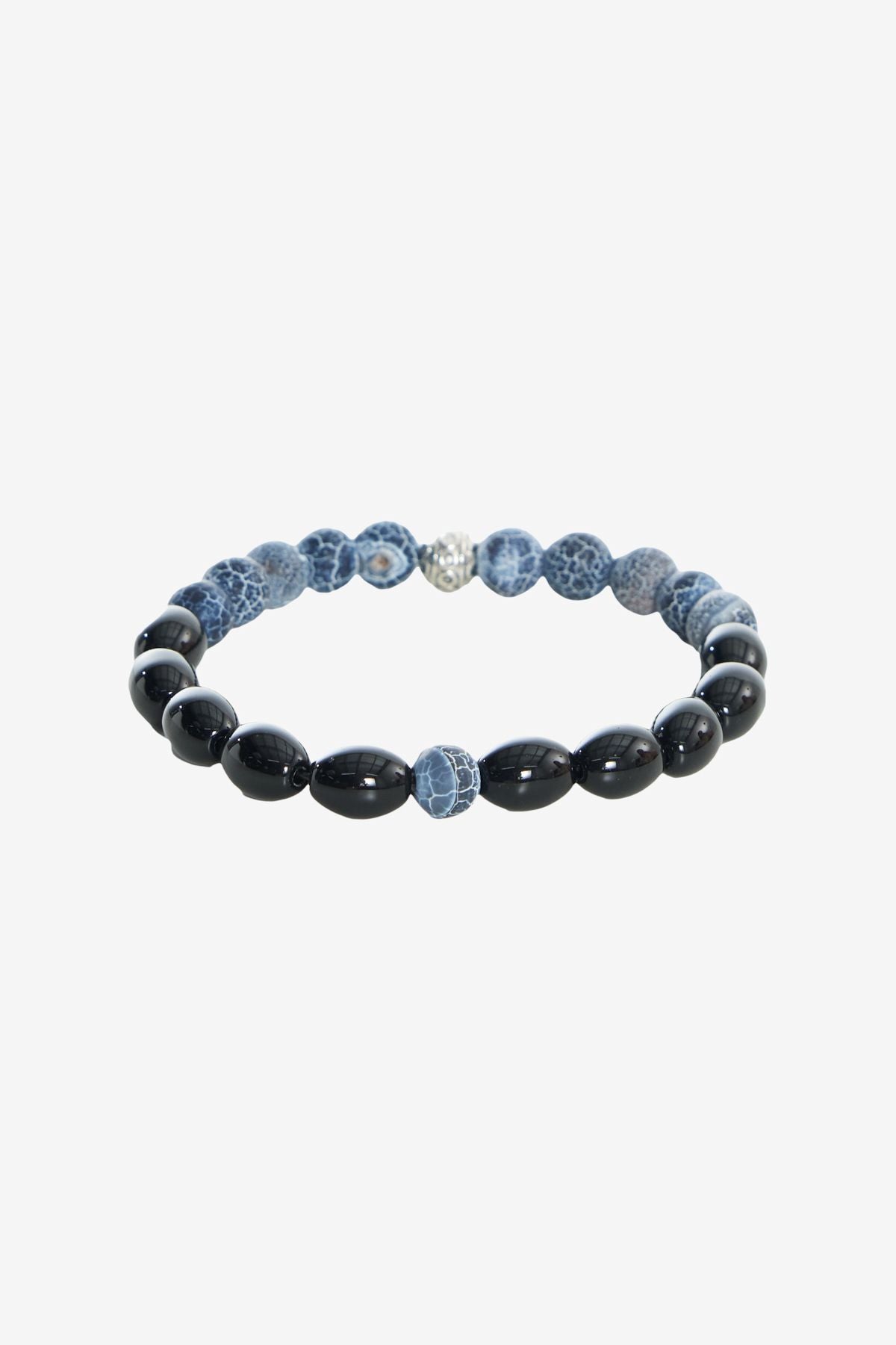 Men's black-gray natural stone bead bracelet