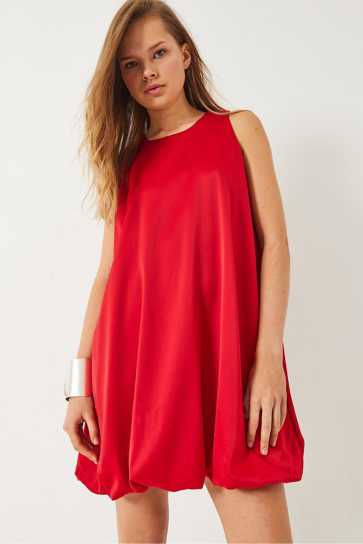 Women's Elastic Hem Lined Satin Balloon Dress 70303 60283006