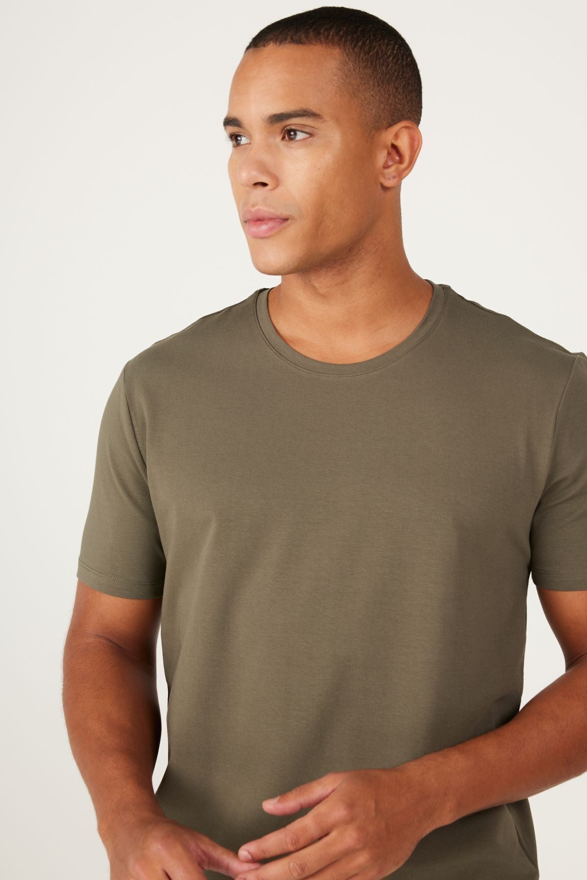 Male khaki 360 degrees stretching in all directions slim fit bike collar t -shirt