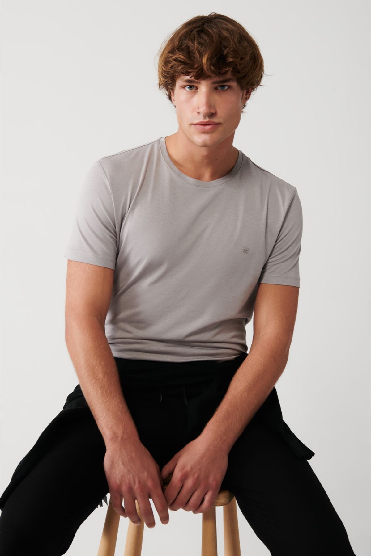 Men's Stone Ultrasoft Bicycle Collar Flat Modal T-Shirt B001171