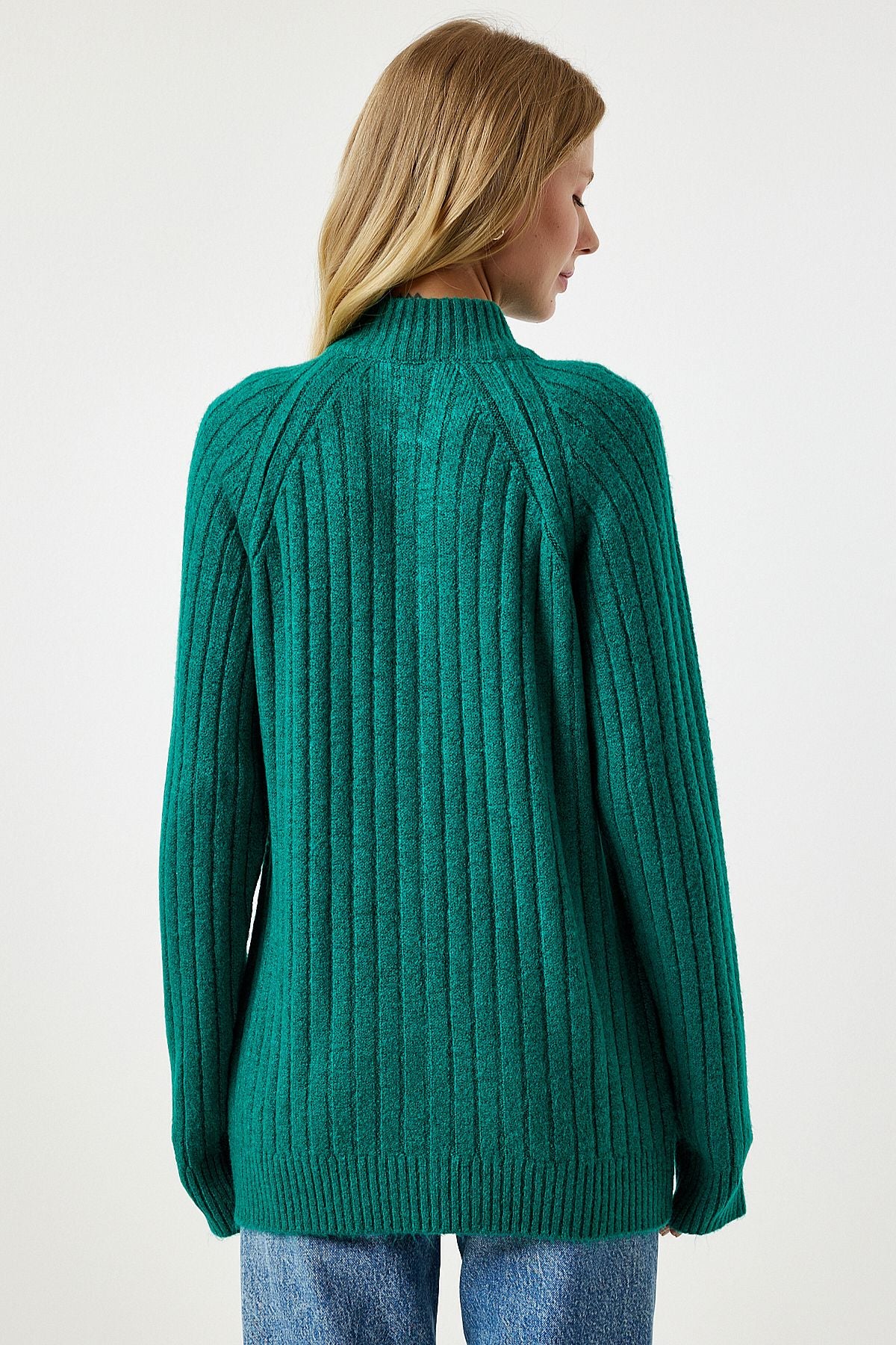 Woman Dark Green Zippered Knitwear Cardigan DD01301