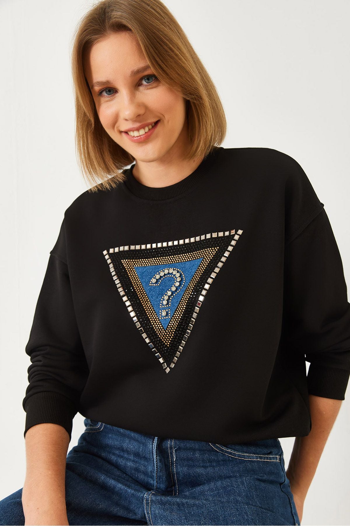 Female Triangle Stone Embroidered Sweatshirt 1480 60251966