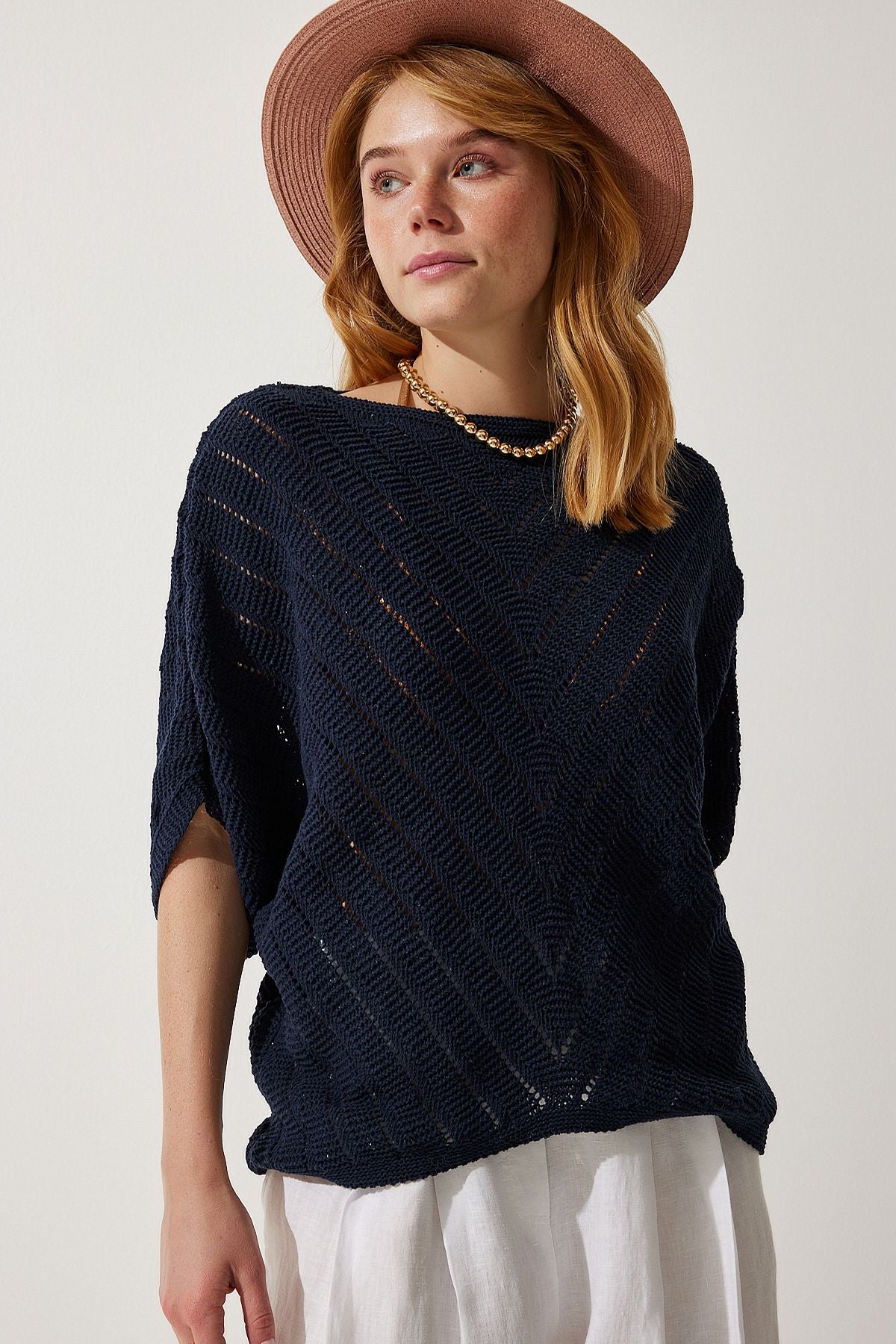 Woman Navy blue Bat Triko Blouse YU00013