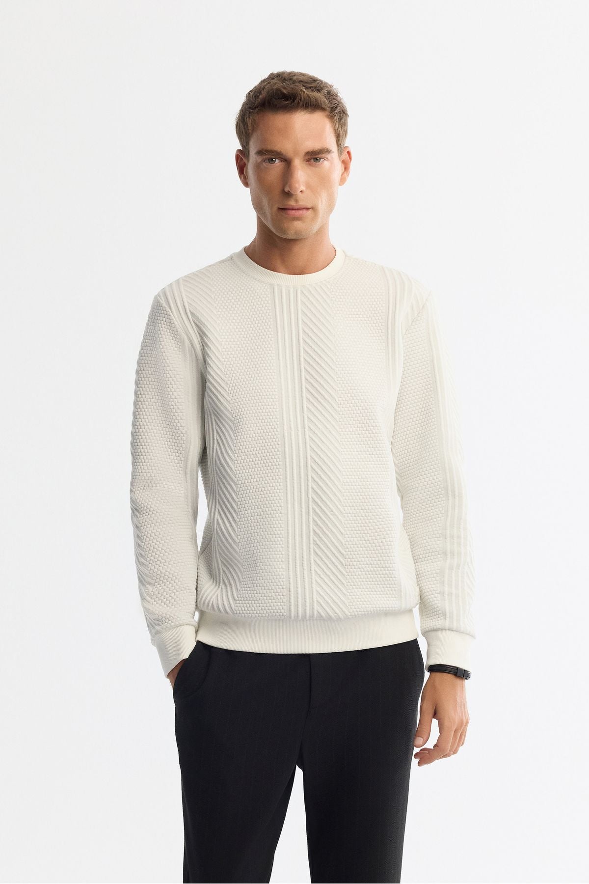Male Ecru Bicycle Collar Printed Sweatshirt A42y1279