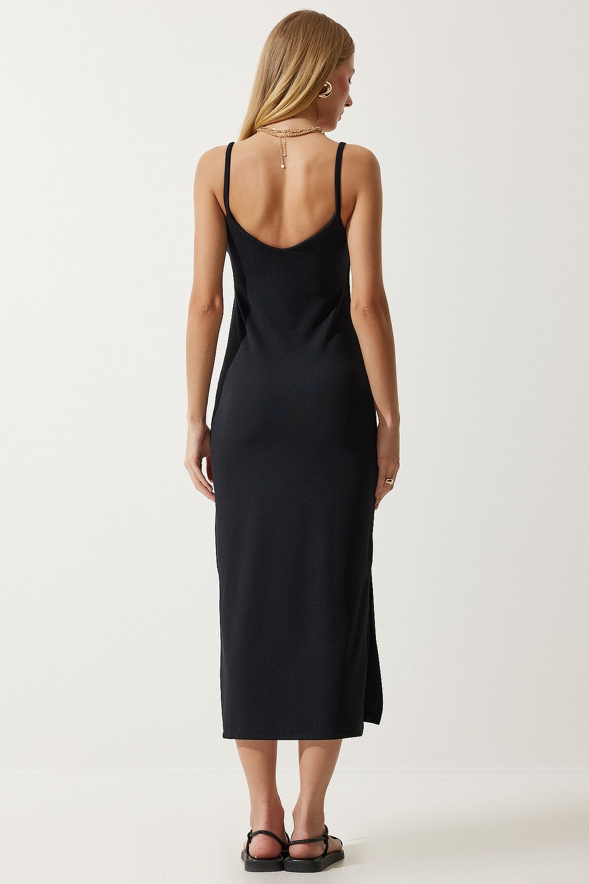 Female Black Hanger Slit Rugged Knitting Dress MC00275
