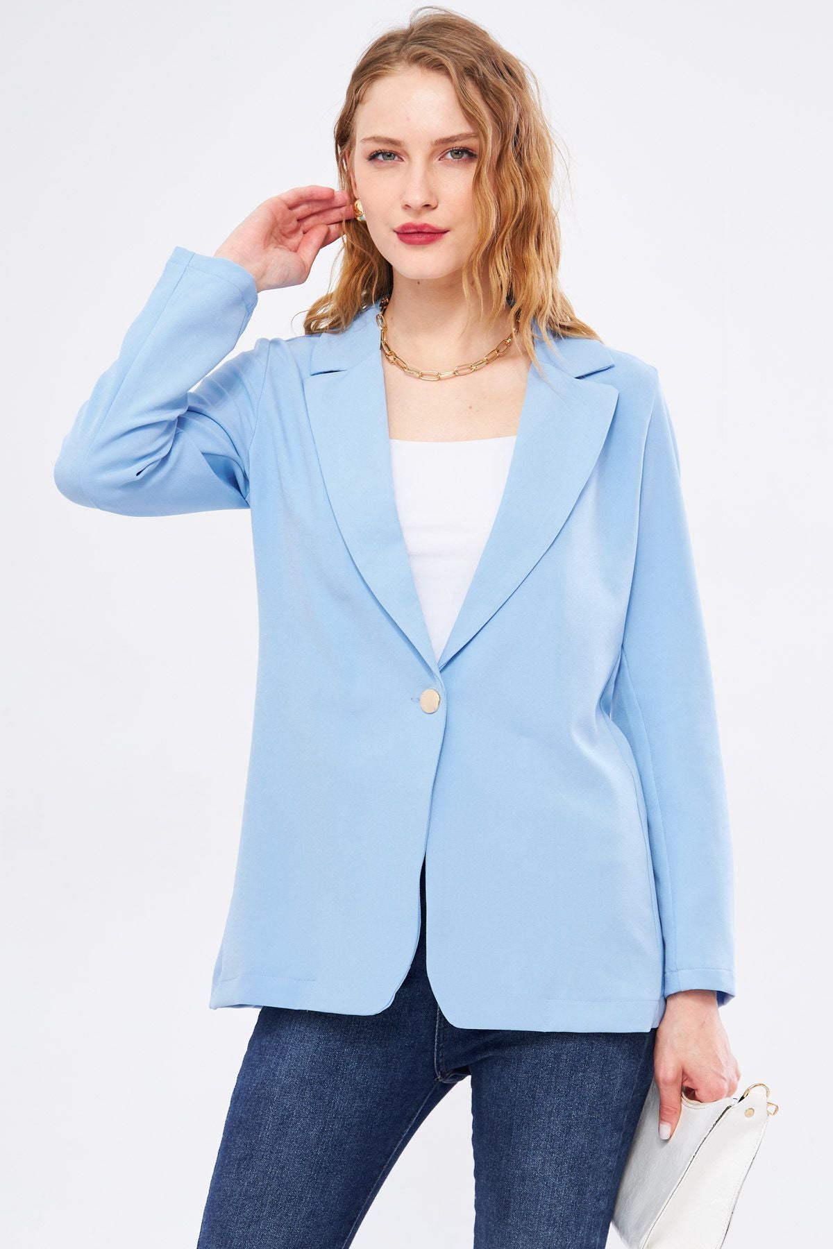 Kadın Bebe Mavi Tek Düğmeli Blazer Ceket ARM-20K001020