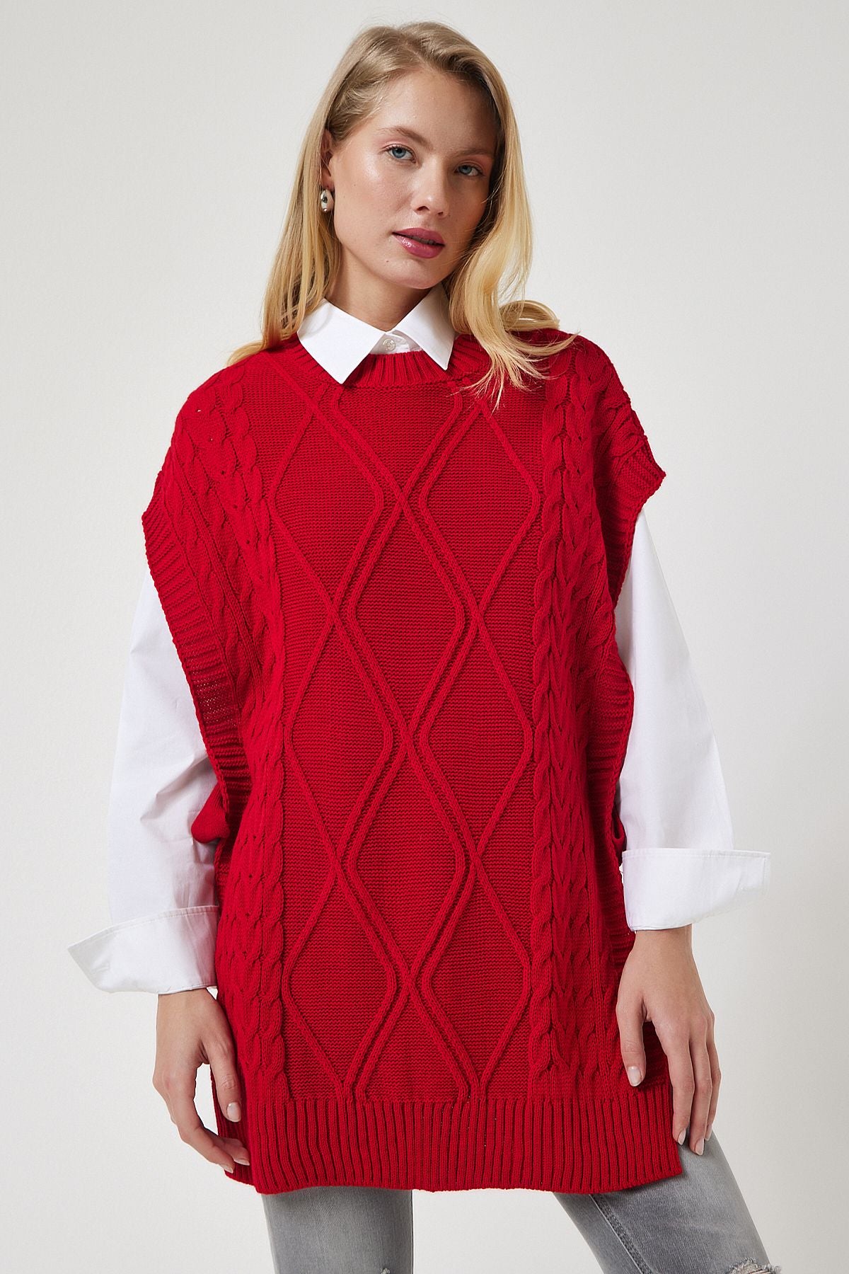 Woman Red Connect Detailed Oversiz Knitwear Süveter YG00104
