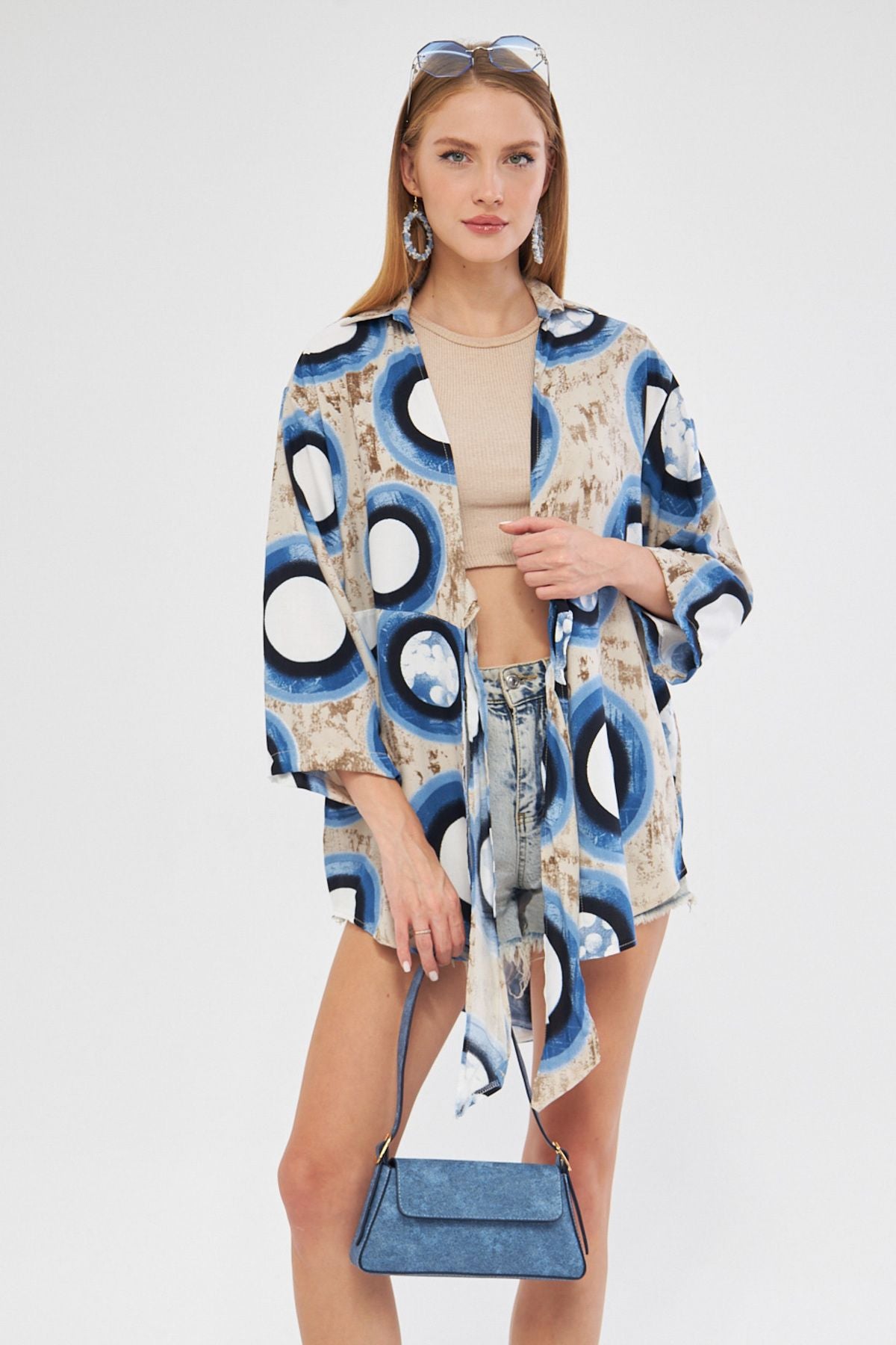 Female Stone Patterned front-binding kimono shirt ARM-24Y001080