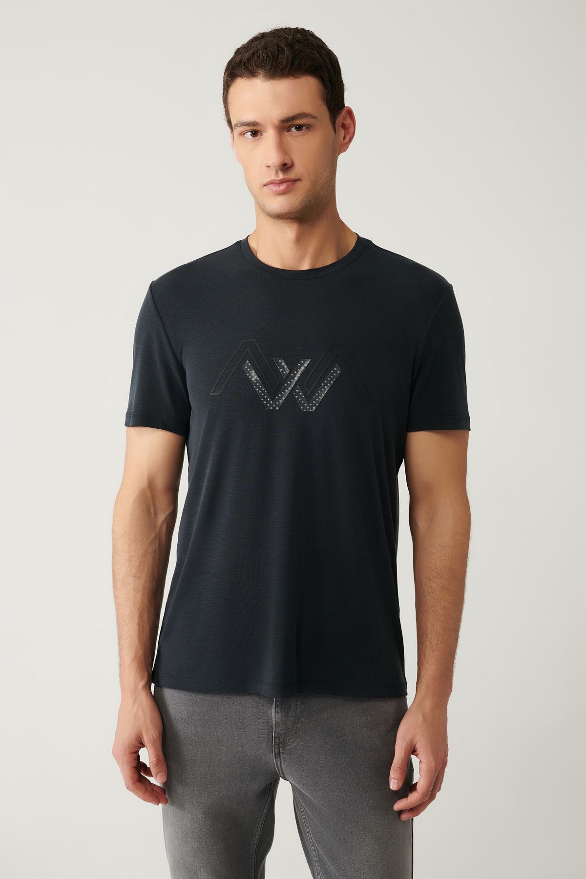 Men's anthracit bicycle collar printed soft touch t-shirt a41y1131