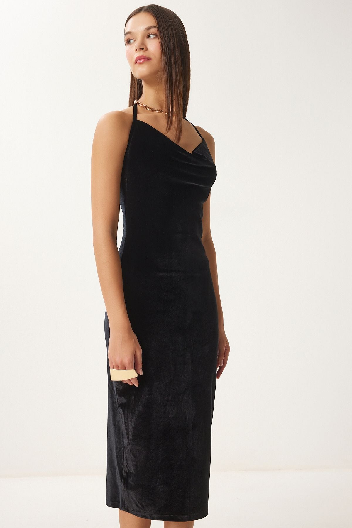 Female Black Velvet Mini Dress FN03407