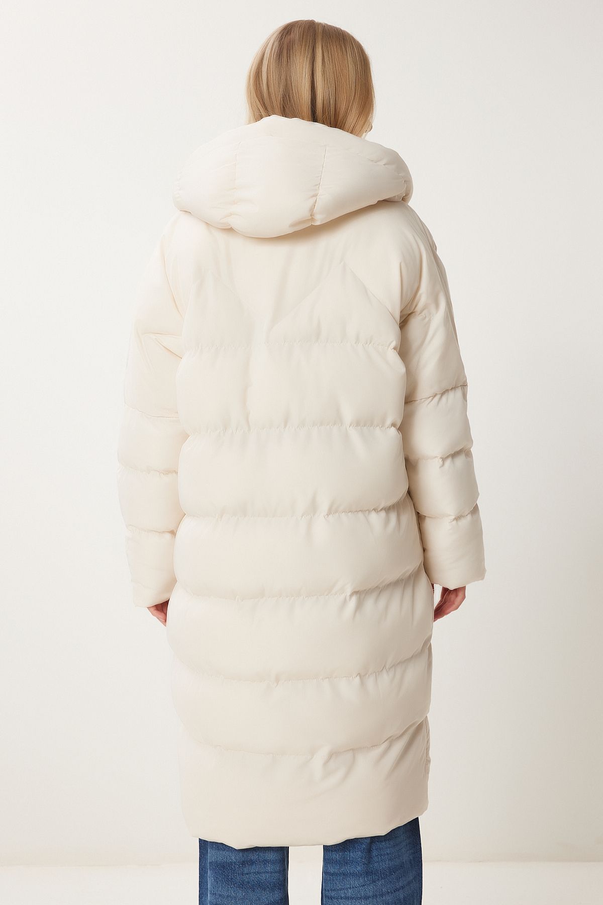 Women's bone hooded oversize long swelling coat NT00428