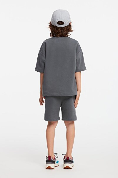 Bogota Boy's Embroidery Crew Neck Dark Gray Tracksuit Set