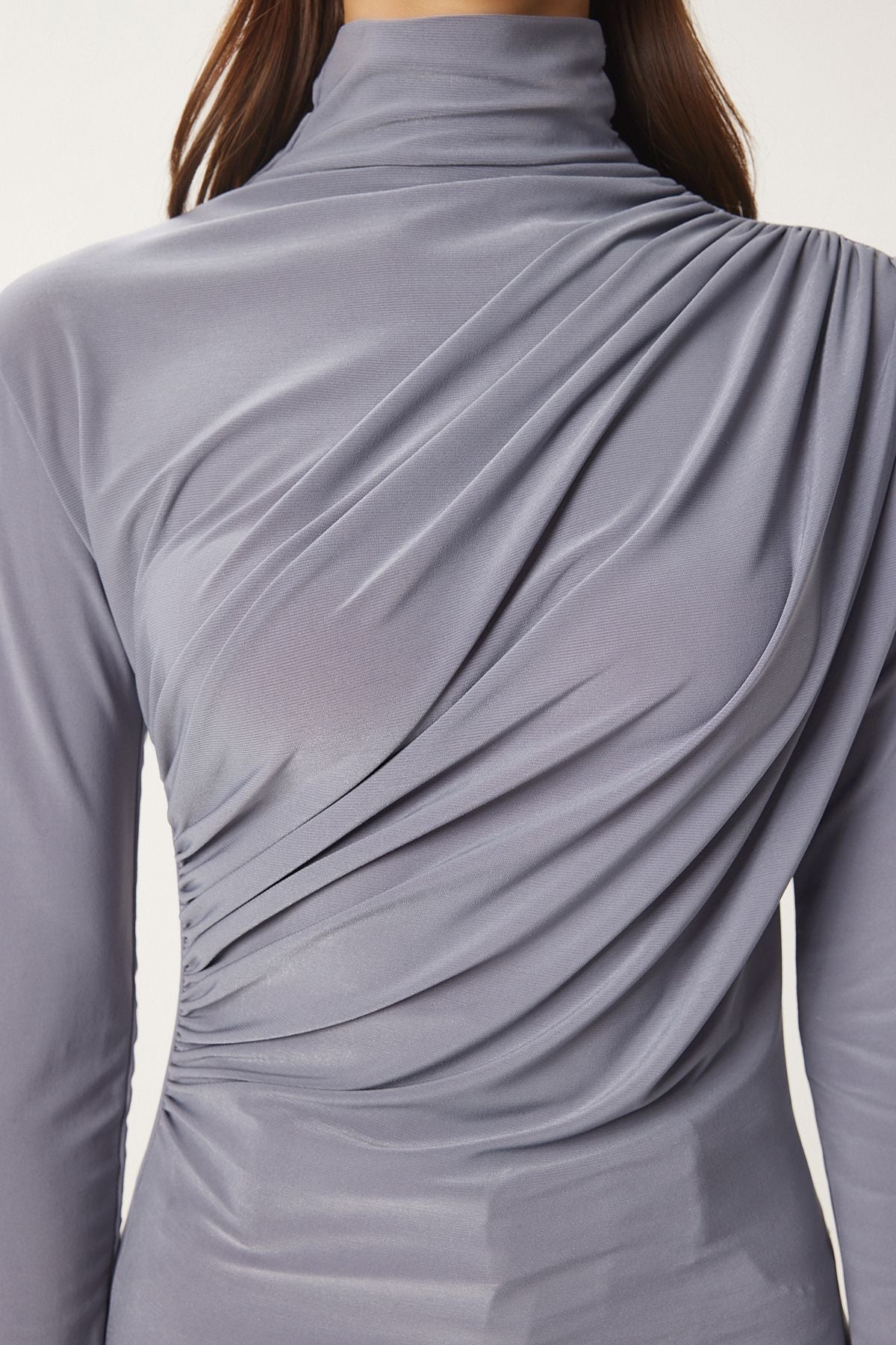 Female Gray Shirring Detailed Sandy Blouse FF00135