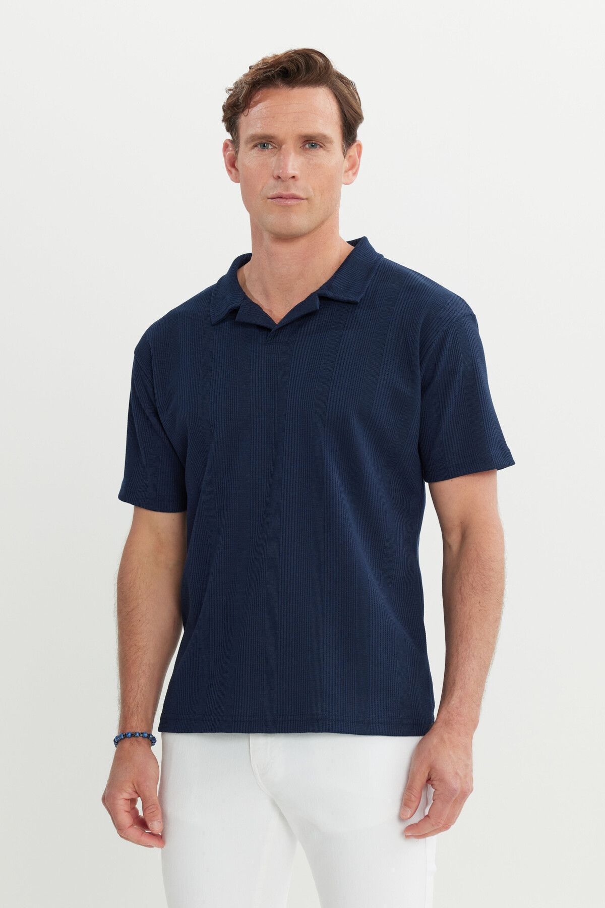 Men's navy blue relax fit comfortable cut Polo Yaka T -shirt