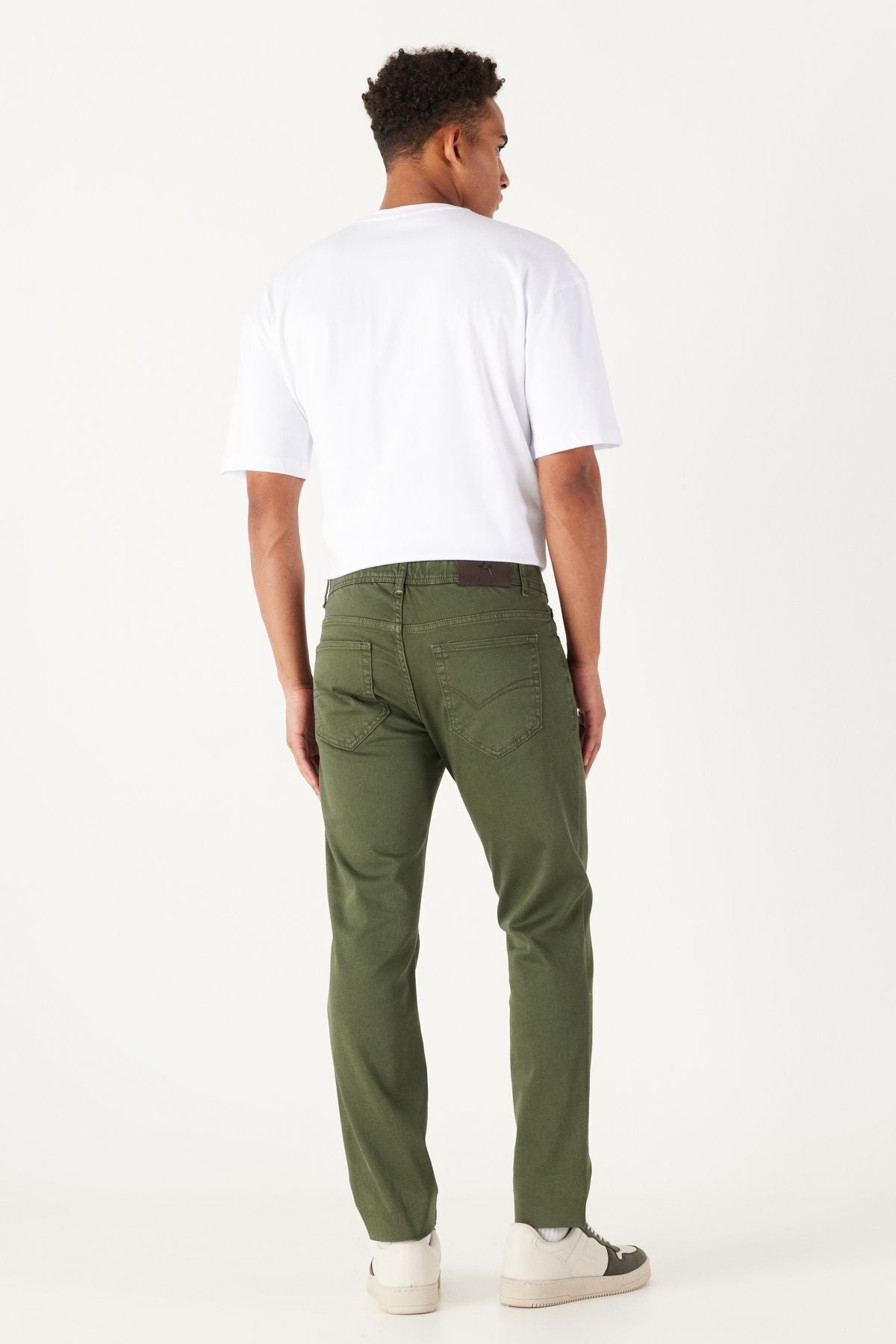 Male khaki 360 degrees yawning in all directions comfortable slim fit narrow cut pants