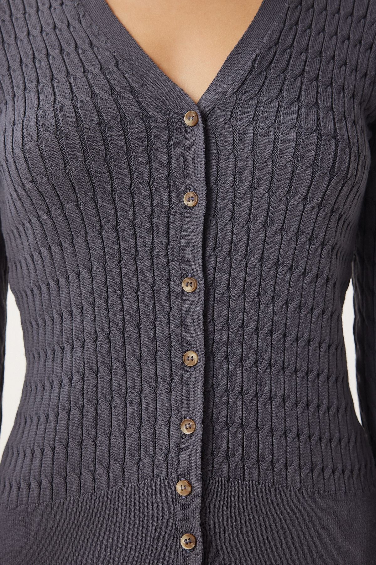 Woman anthracite Thessaloniki knitting detailed knitwear cardigan FN03399