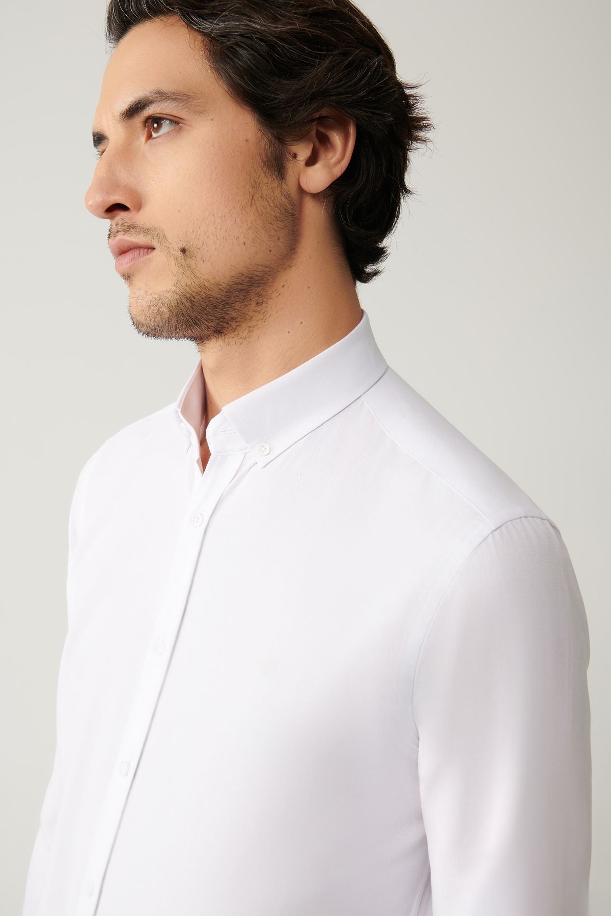 Men's white button collar easily ironed cotton Oxford Shirt E002000