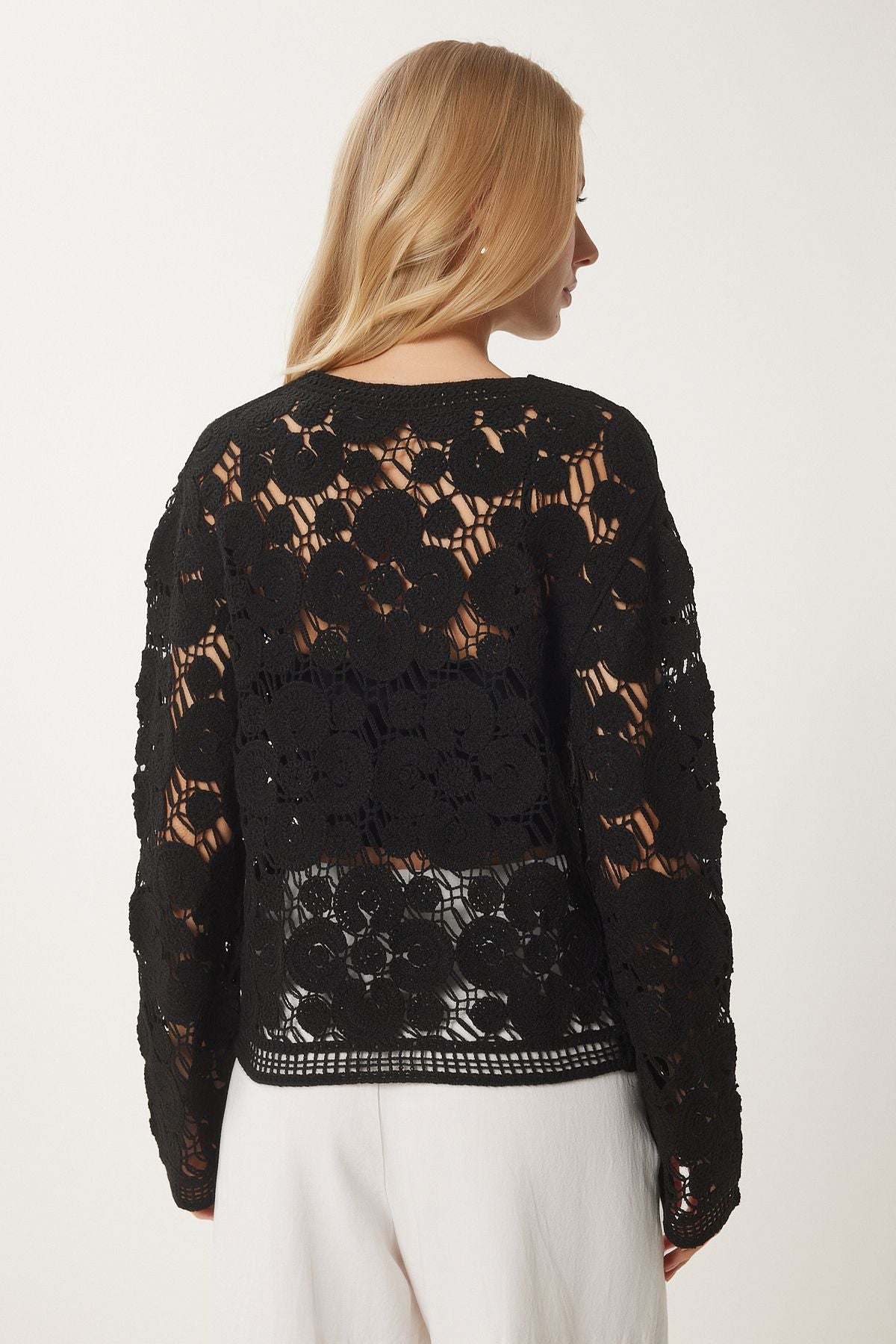 Female Black Flower Seasonal Triko Cardigan ES00175