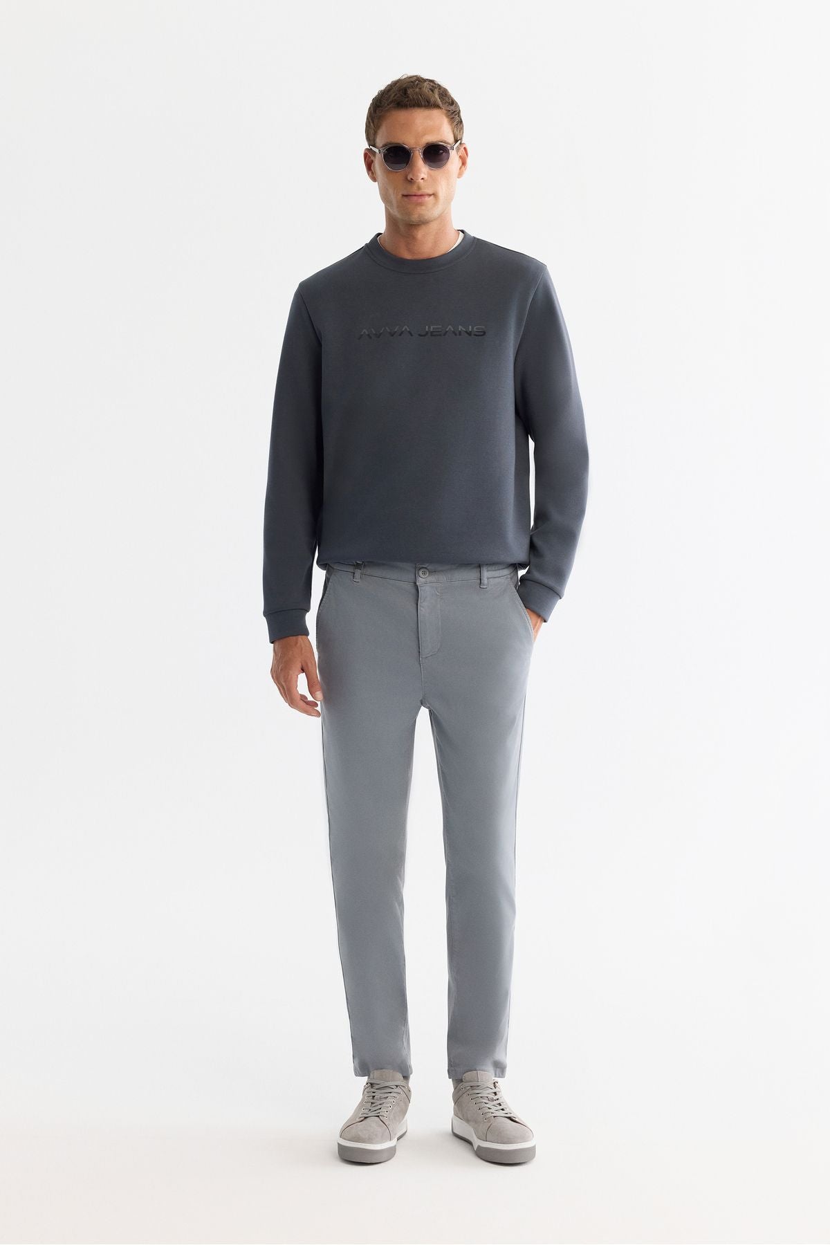 Men's gray side with a righteous soft button double trousers A42y3007