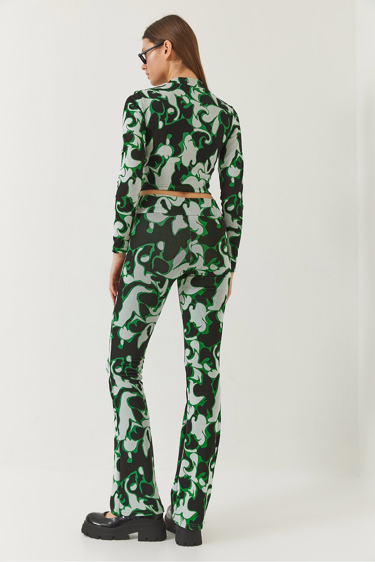 Women's Half Turtleneck Long Sleeve Crop Top and Bottom Set with Elastic Waist Trousers 60261375