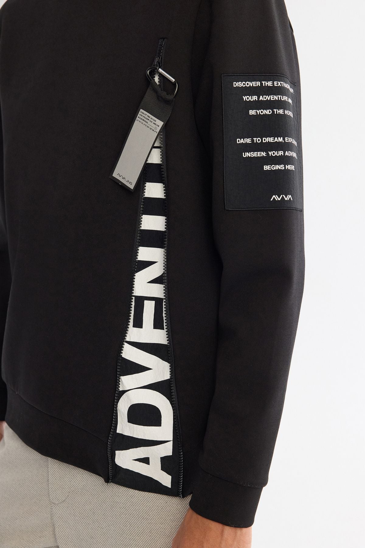 Men's black bike collar cotton printed elastan sweatshirt a42y1246