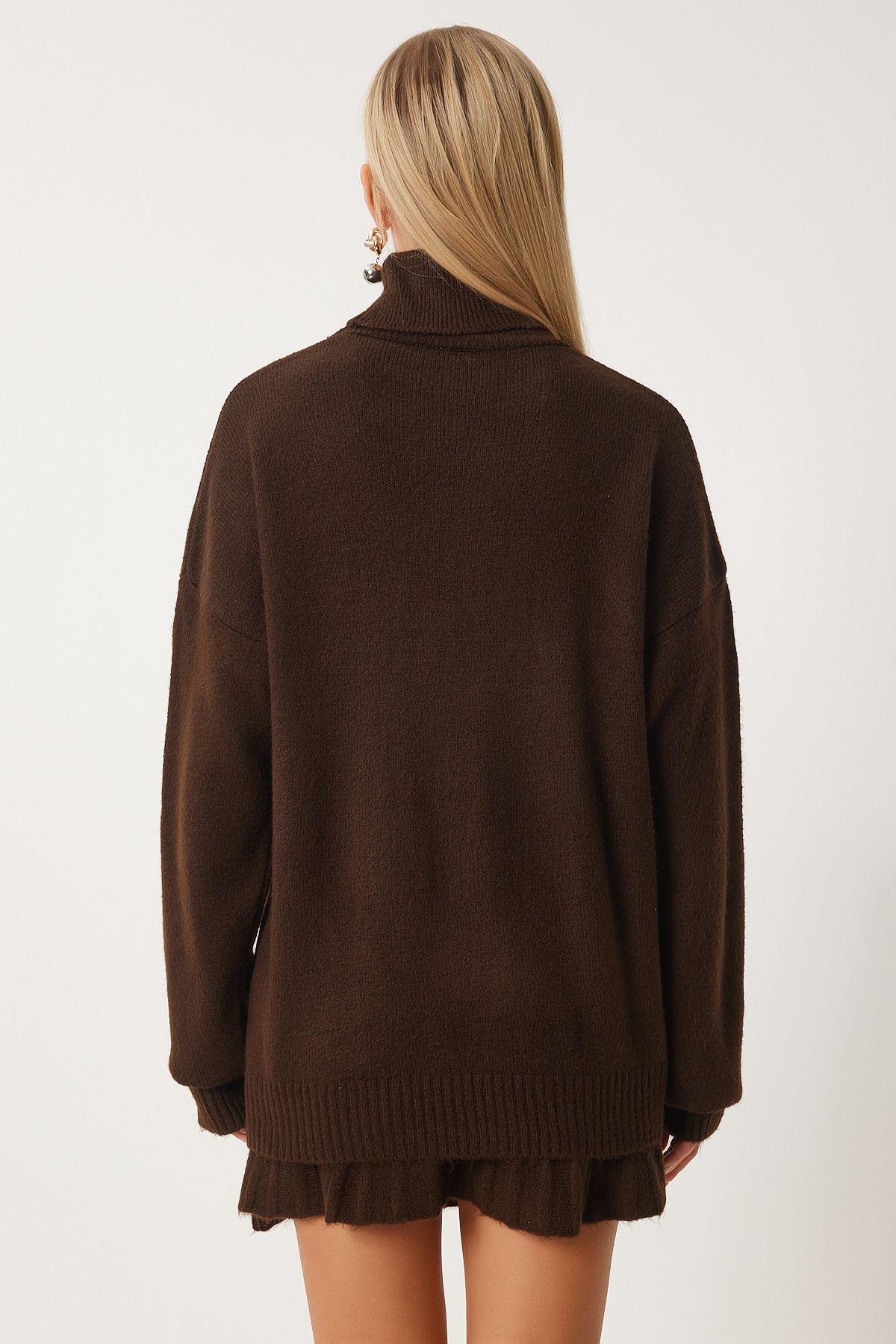 Female brown fisherman collar knitwear sweater skirt set DD01343