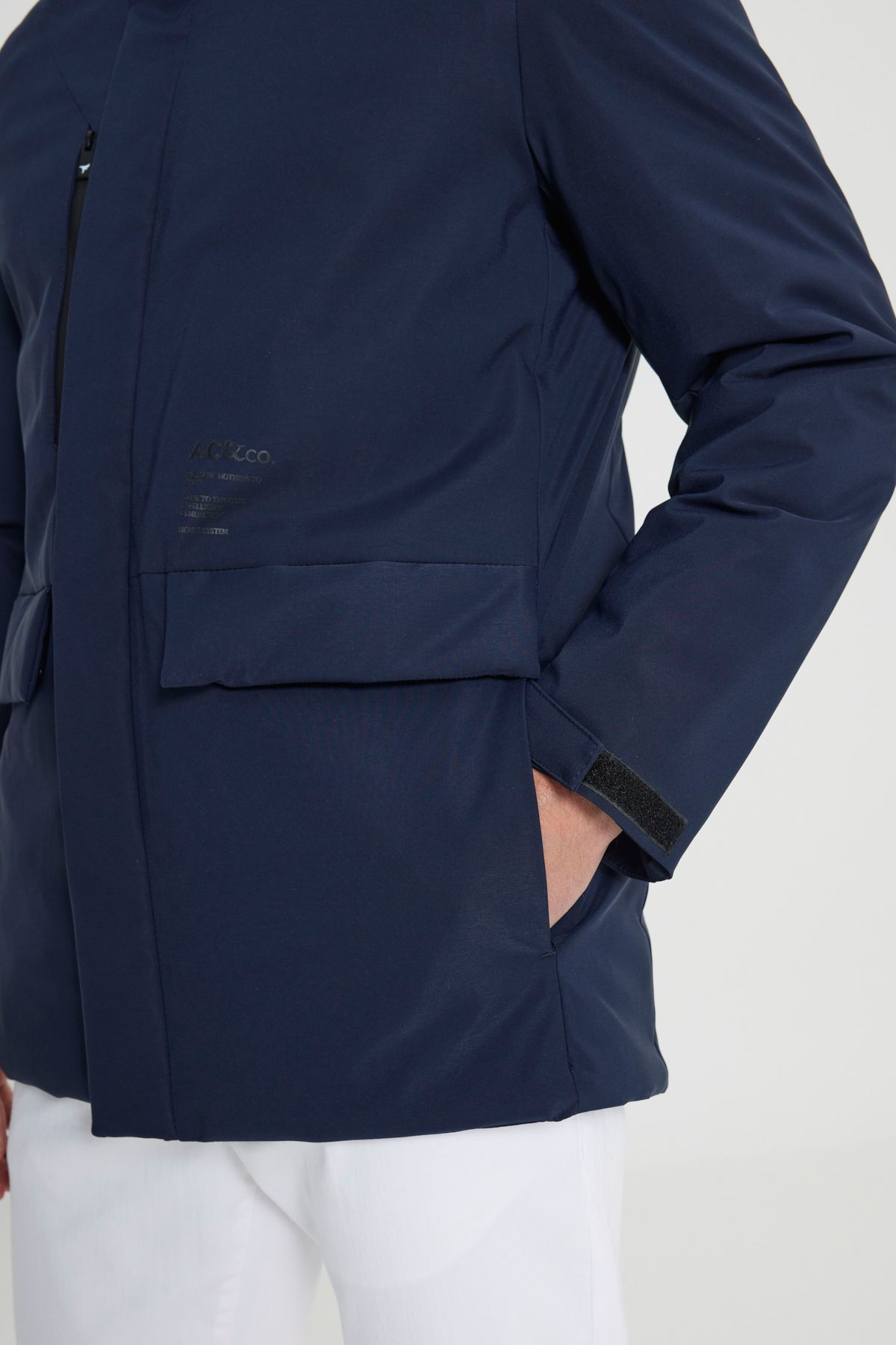 Men's navy blue hooded upright collar standard fit hot holding windproof coat coat