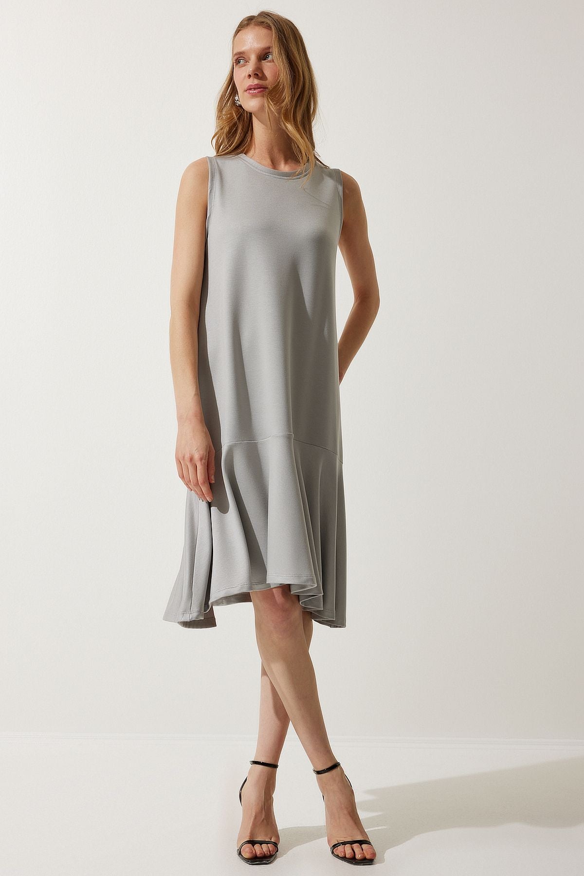 Women's Stone Gray Cycling Better knitted bell dress BF00089