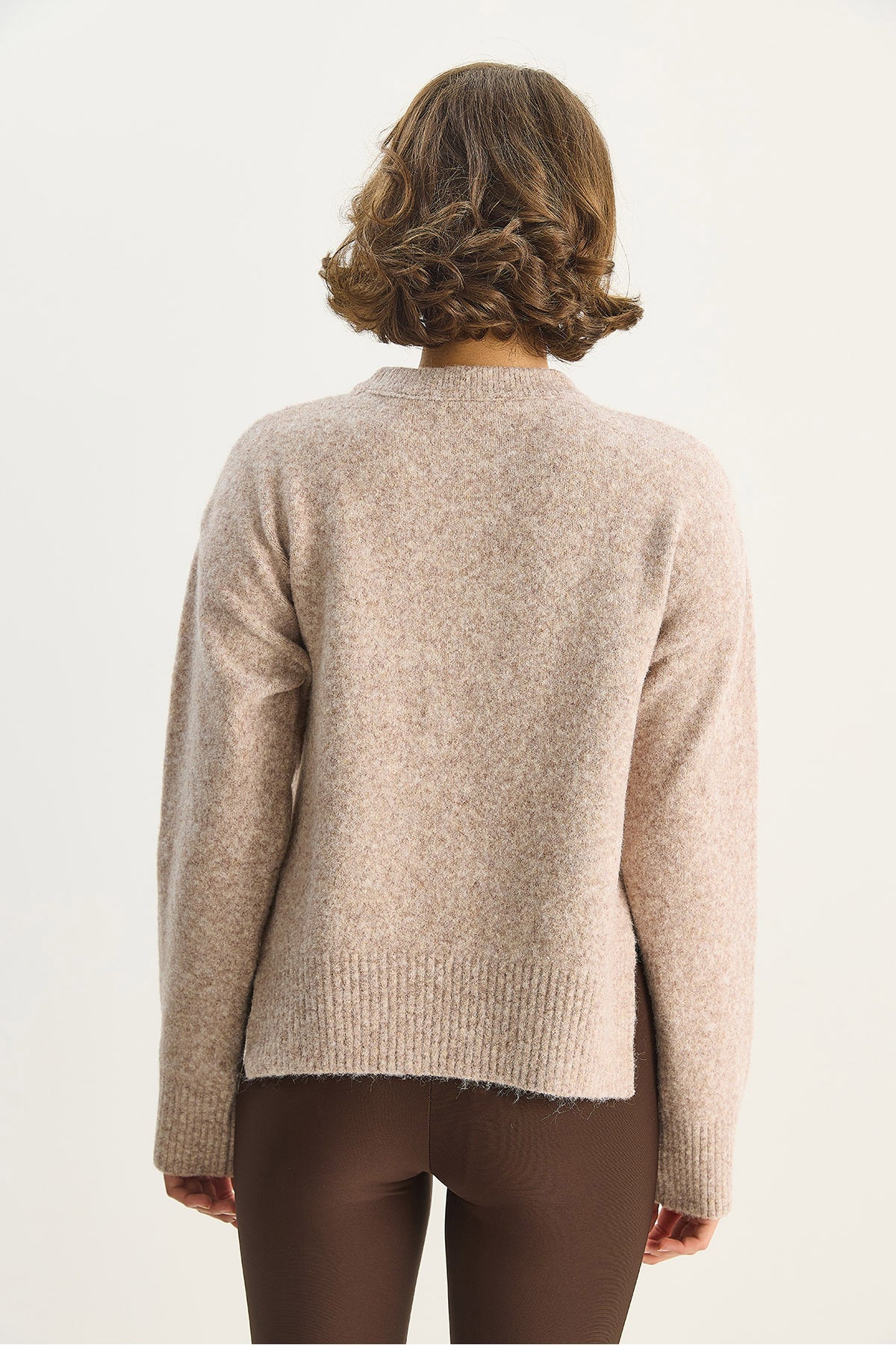 Women's Crew Neck Side Slits Wool Blend Knitwear Sweater 2411 60283681