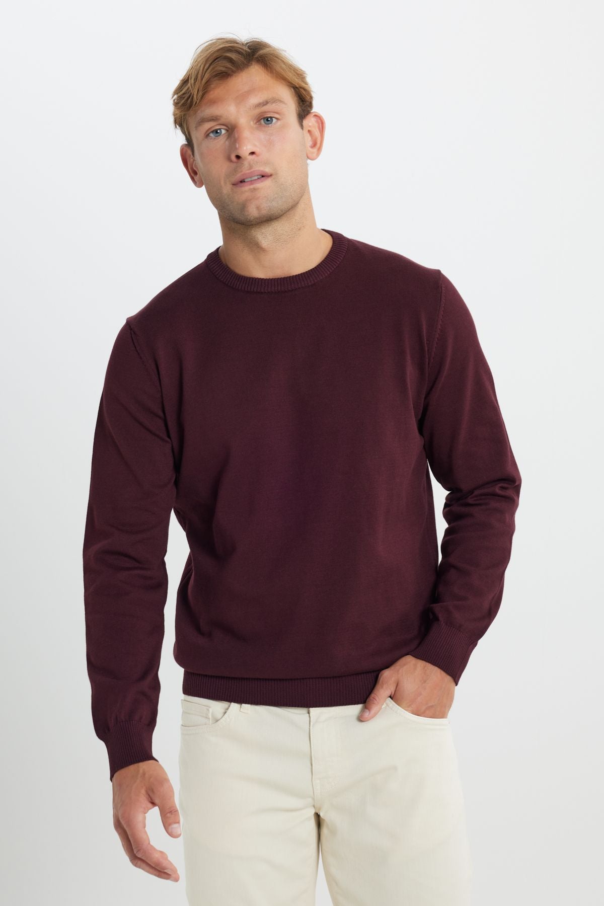 Men's Bordeaux Hot Hot Cotton Standard Fit Normal Cut Bike Bike Knitwear Sweater