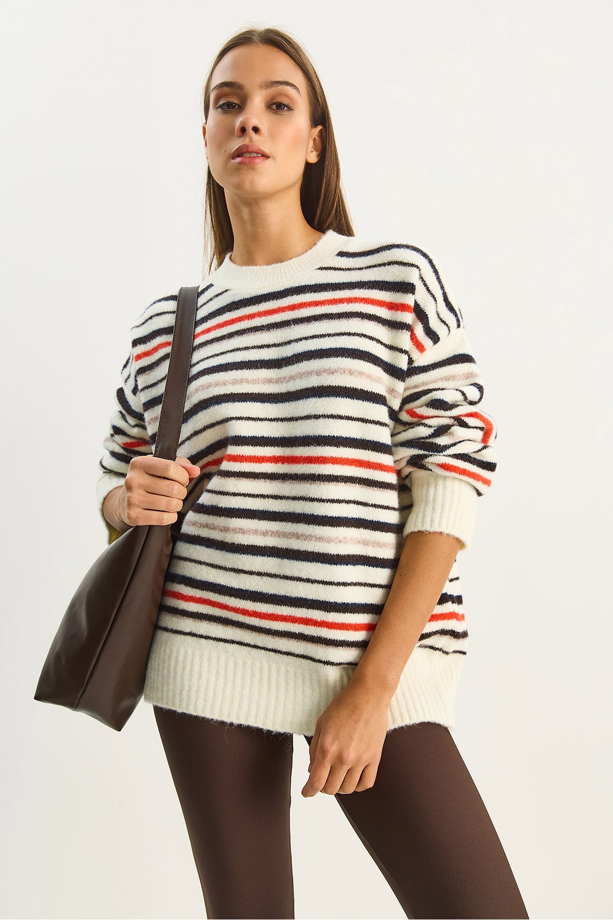 Women's Crew Neck Striped Oversize Knitwear Sweater 2524 60283680