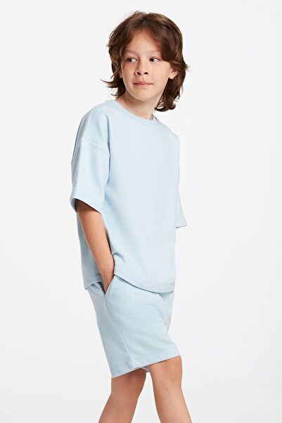 Bogota Boy's Embroidered Crew Neck Blue Tracksuit Set