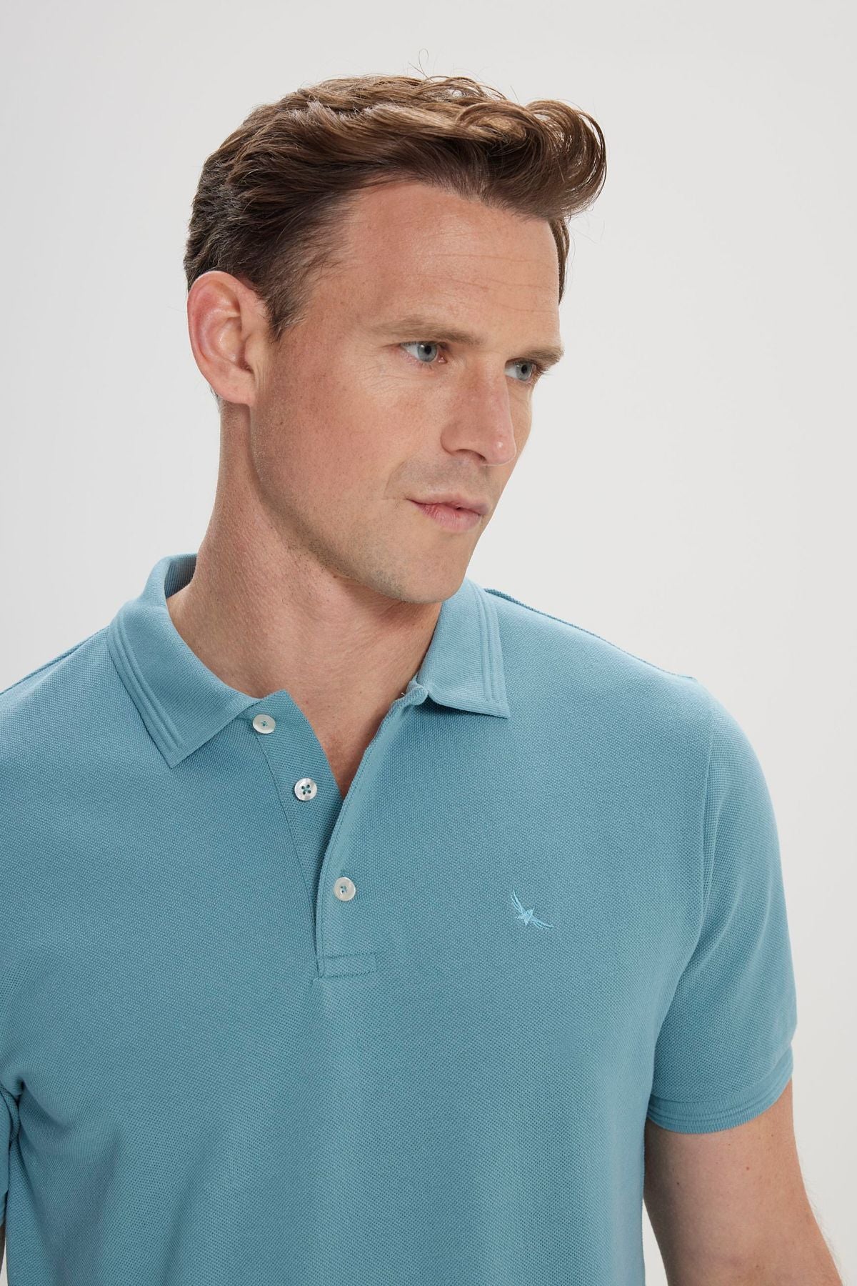 Men's oil slim fit narrow cut polo collar 100 %cotton short sleeve t -shirt