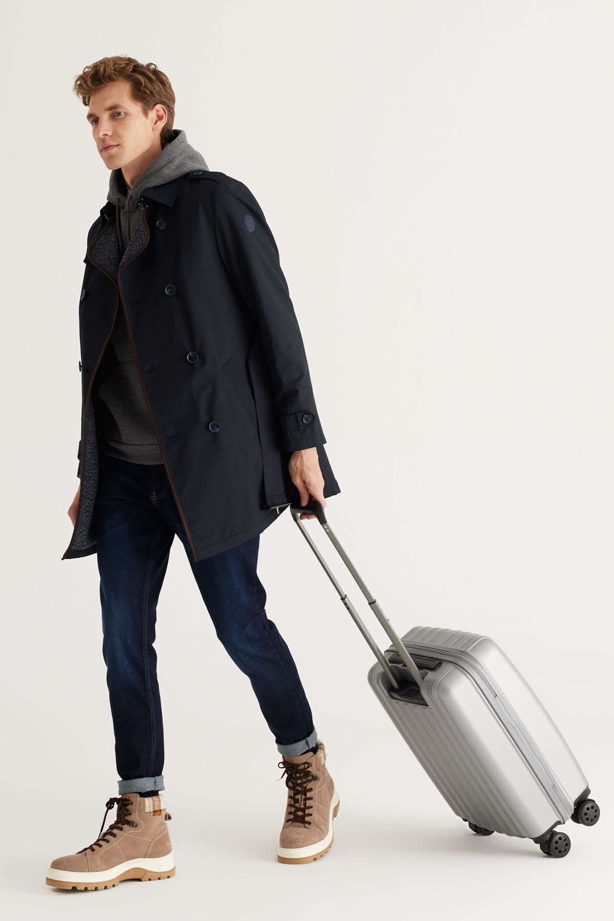 Gray medium size suitcase