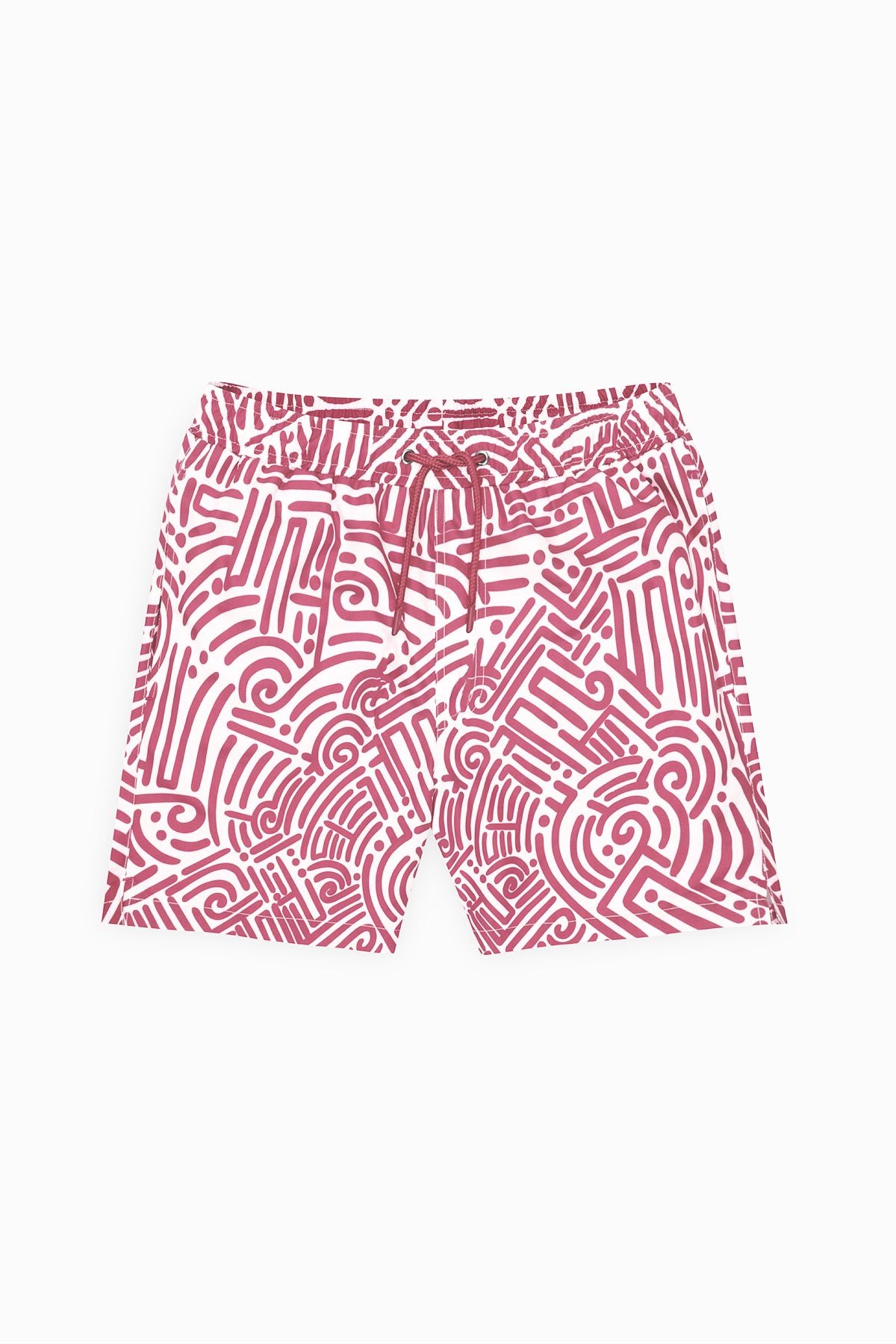 Men's White Red Standard Fit Normal Cutting Pocket Fast Drying Patterned Mayo Sea Short