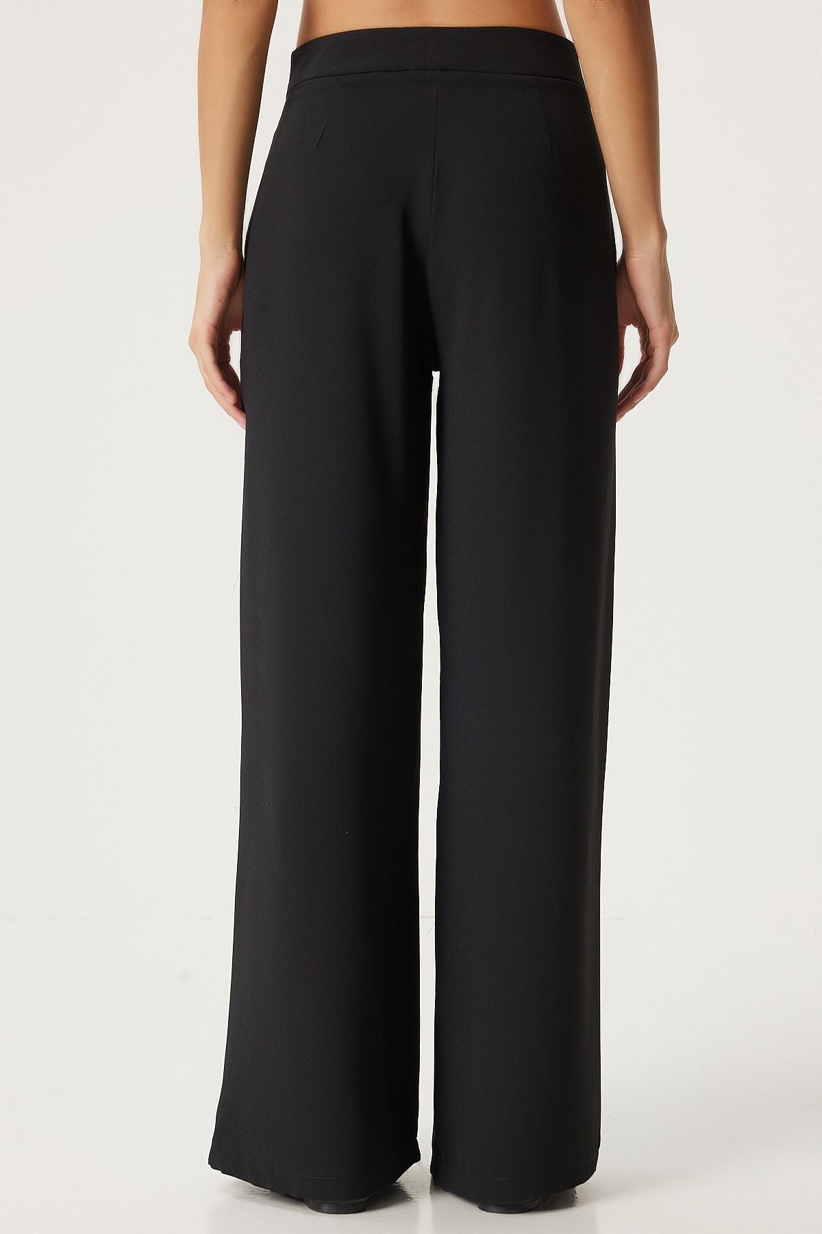 Female black pleated weaving palazzo pants ul00038