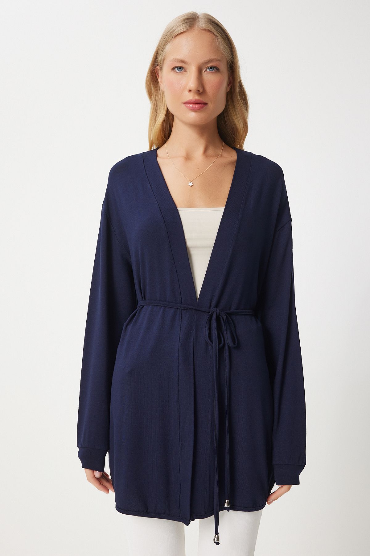 Woman Navy blue seasonal knitted knitwear cardigan EN00620